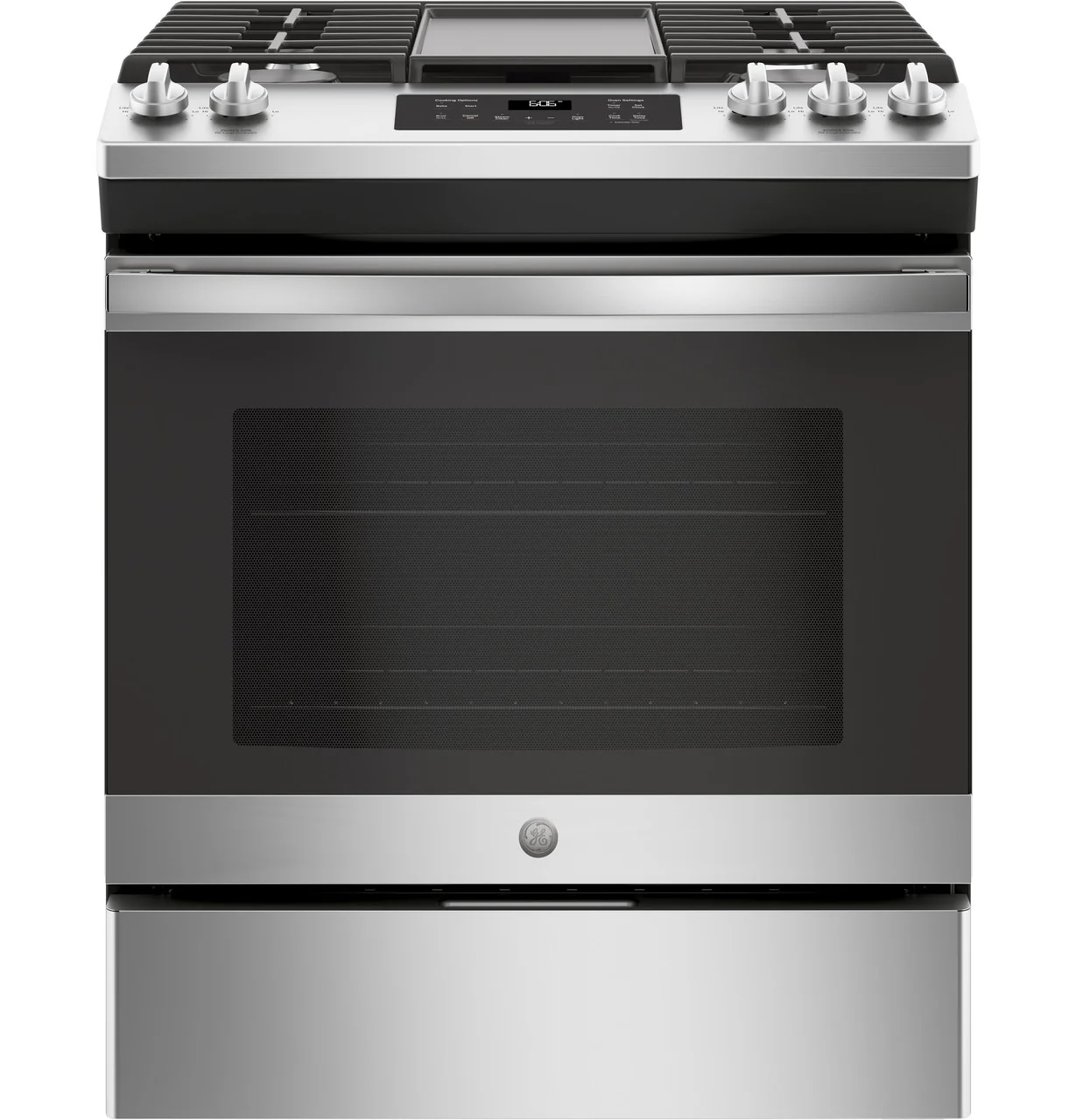 GE 5.3 cu. ft. Slide-In Gas Range with Steam-Cleaning Oven in Stainless Steel
