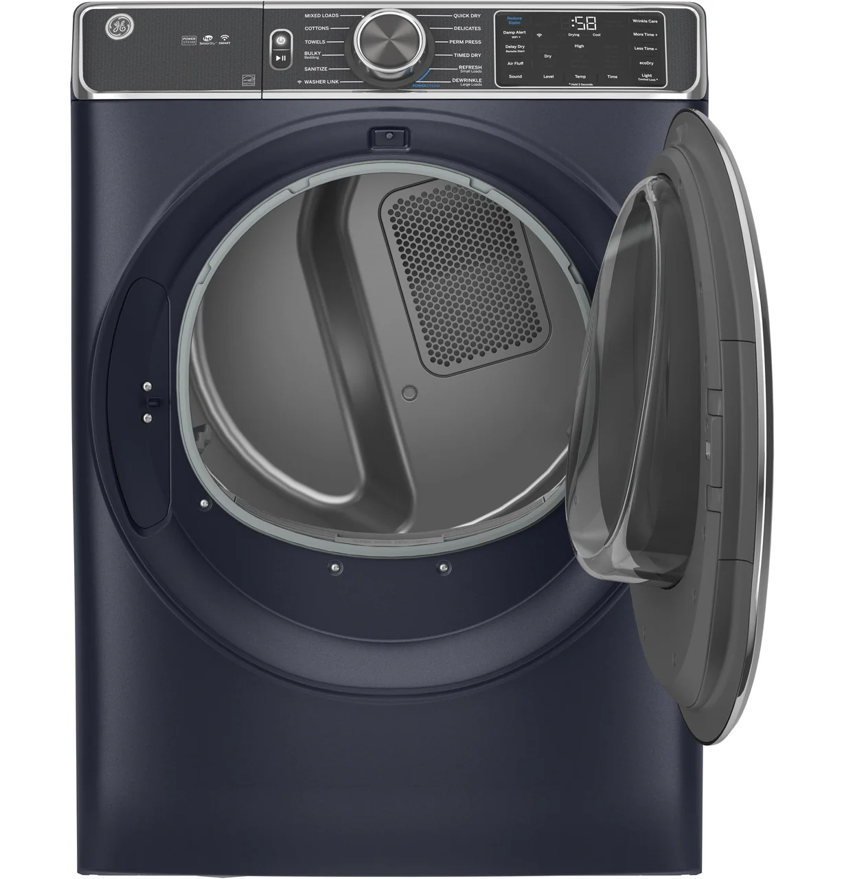 GE 7.8-cu ft Reversible Side-Swing Door Stackable Steam Cycle Gas Dryer, Sapphire Blue, ENERGY STAR - Image 3
