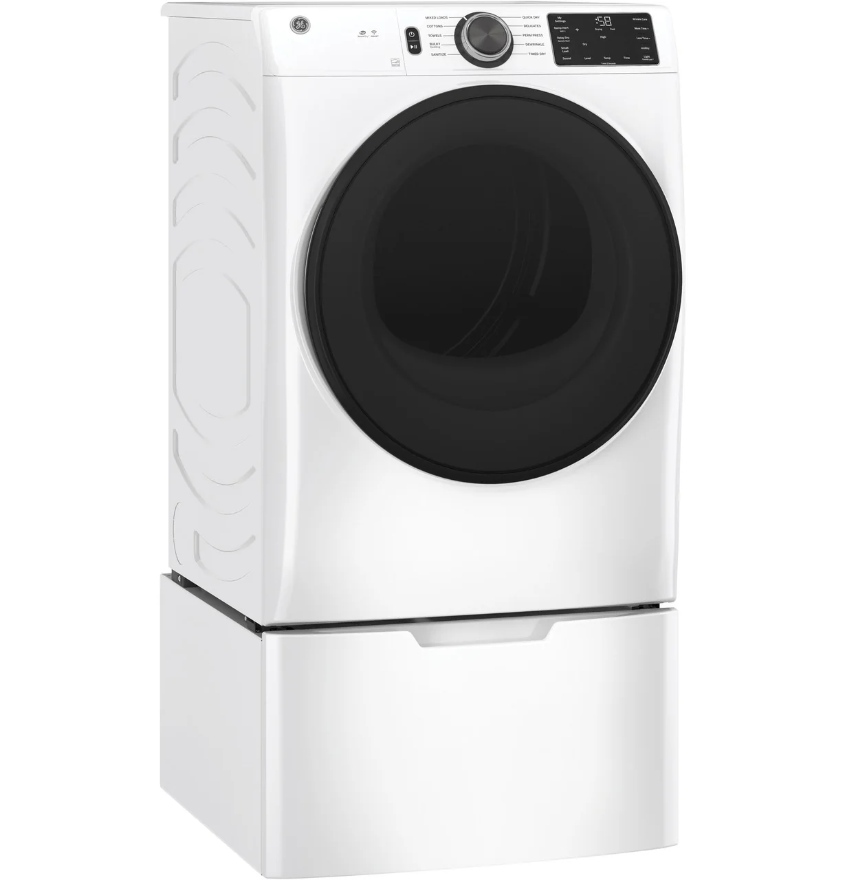 GE 7.8 cu. ft. Smart 240-Volt White Stackable Electric Vented Dryer with Sanitize Cycle, ENERGY STAR - Image 2