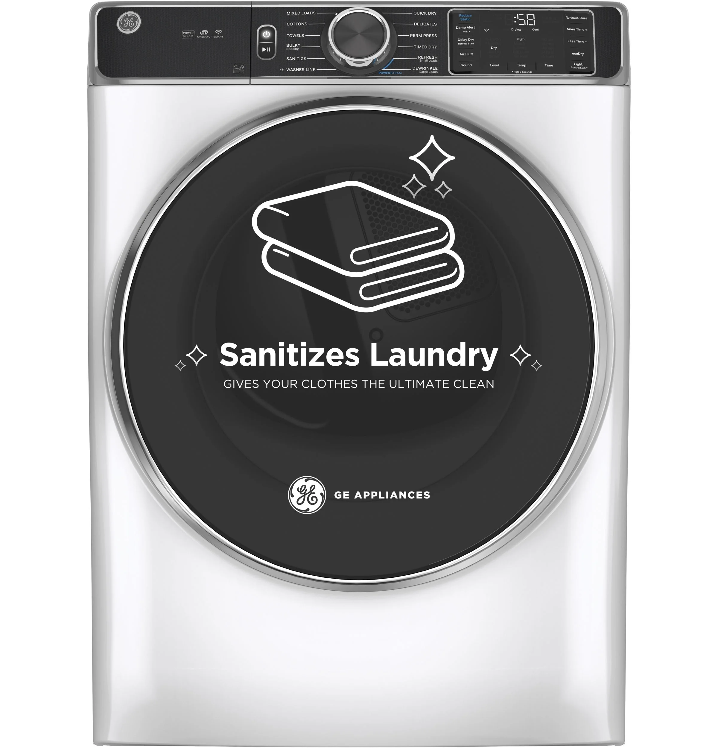 GE 7.8-cu ft Stackable Gas Dryer with Steam, Wi-Fi & Reversible Door (White) ENERGY STAR - Image 5