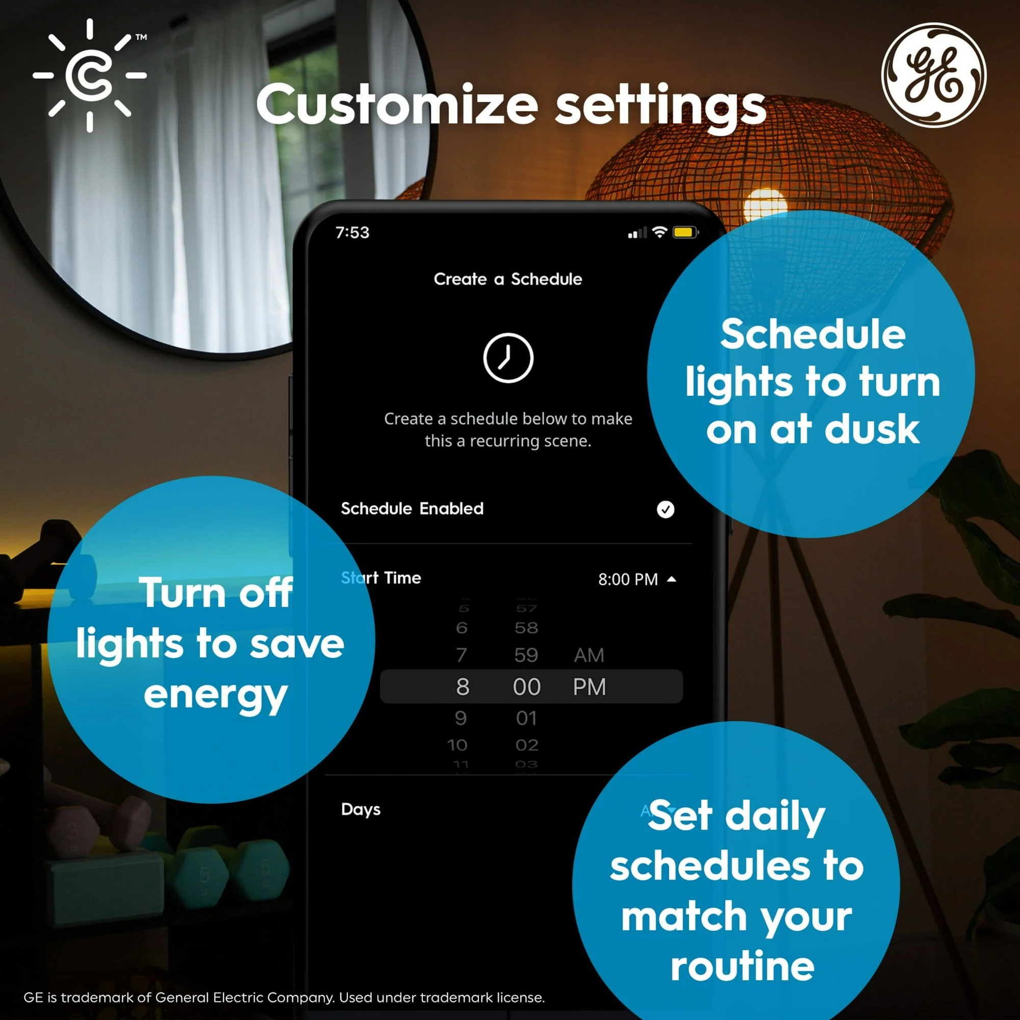 GE C by GE Smart 60-Watt EQ A19 Full Color Dimmable Smart LED Light Bulb - Image 3