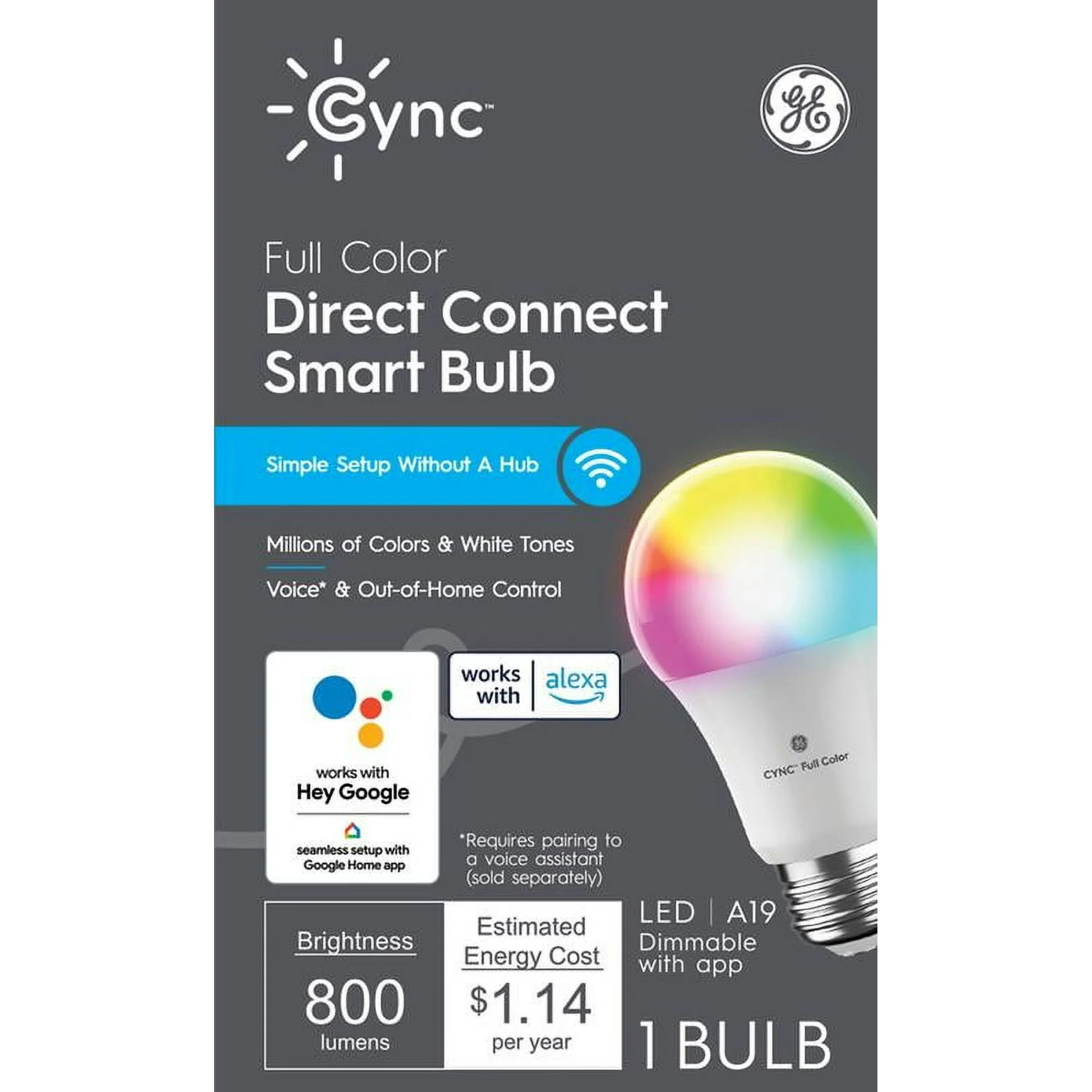 GE C by GE Smart 60-Watt EQ A19 Full Color Dimmable Smart LED Light Bulb - Image 5