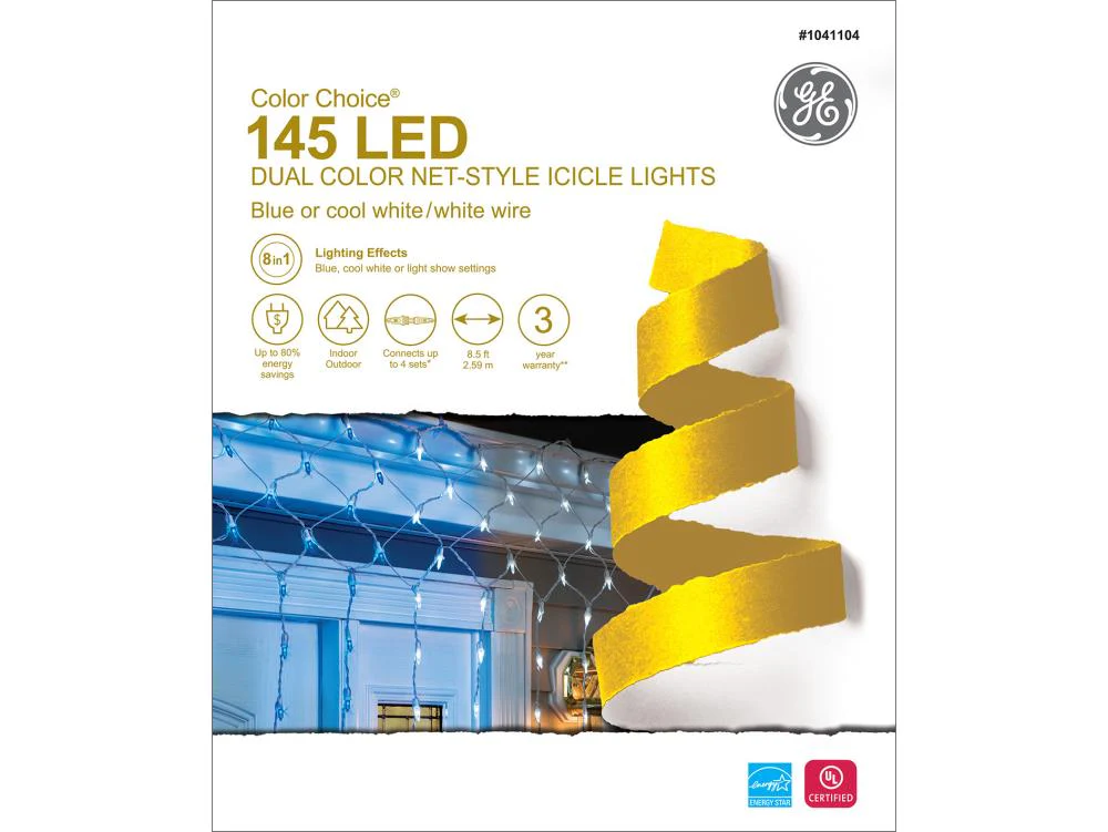GE Color Choice 145-Count Multi-Function Color-Changing Mini LED Plug-In Christmas Icicle Lights, White Wire - Image 6