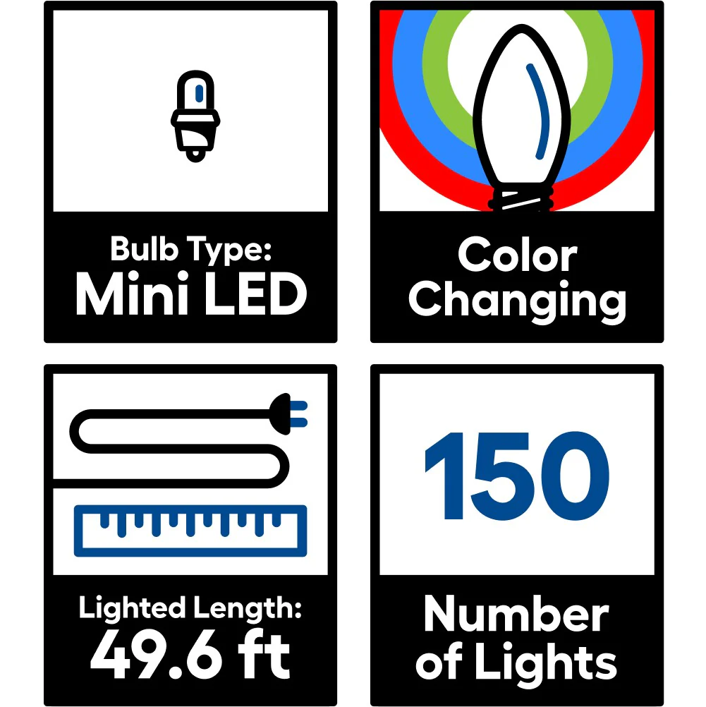 GE Color Choice 150-Count 49.6-ft Multi-function Color Changing LED Plug-In Christmas String Lights - Image 5
