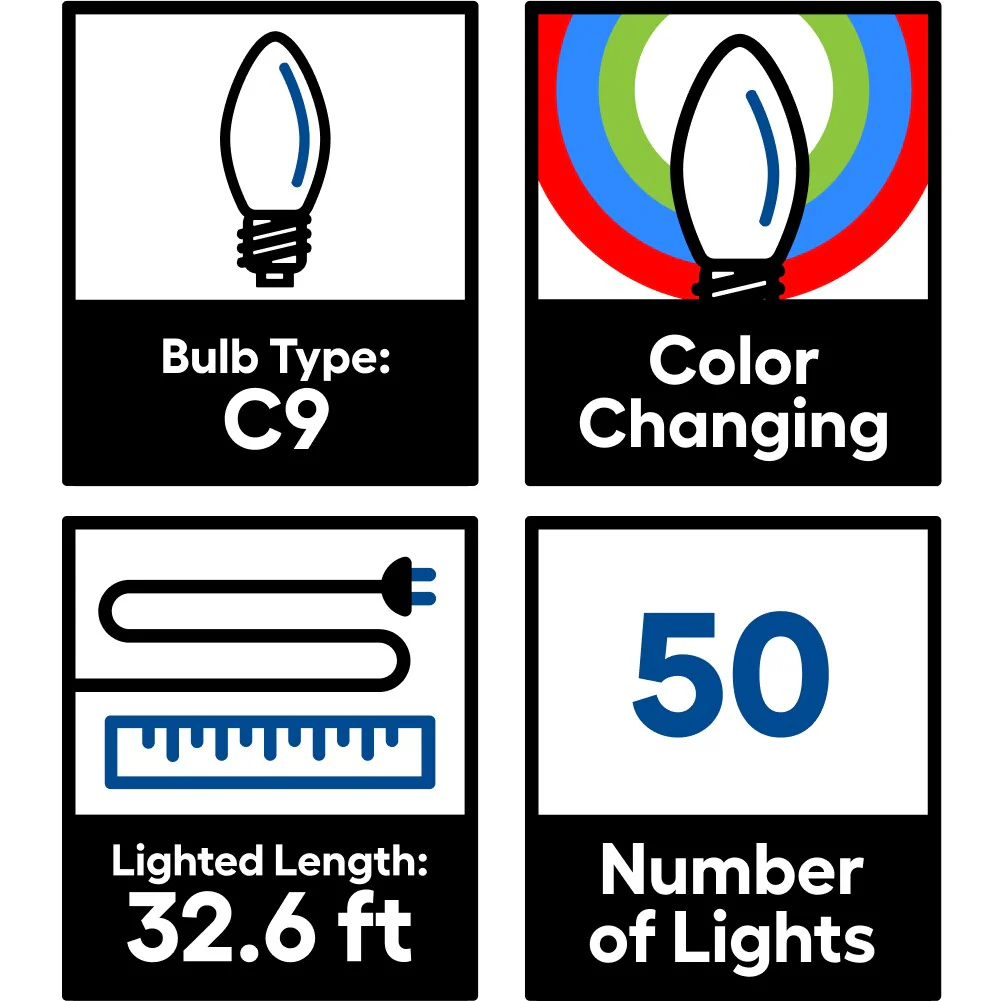 GE Color Choice 50-Count 32.6-ft Multi-function Color Changing LED Plug-In Christmas String Lights - Image 6