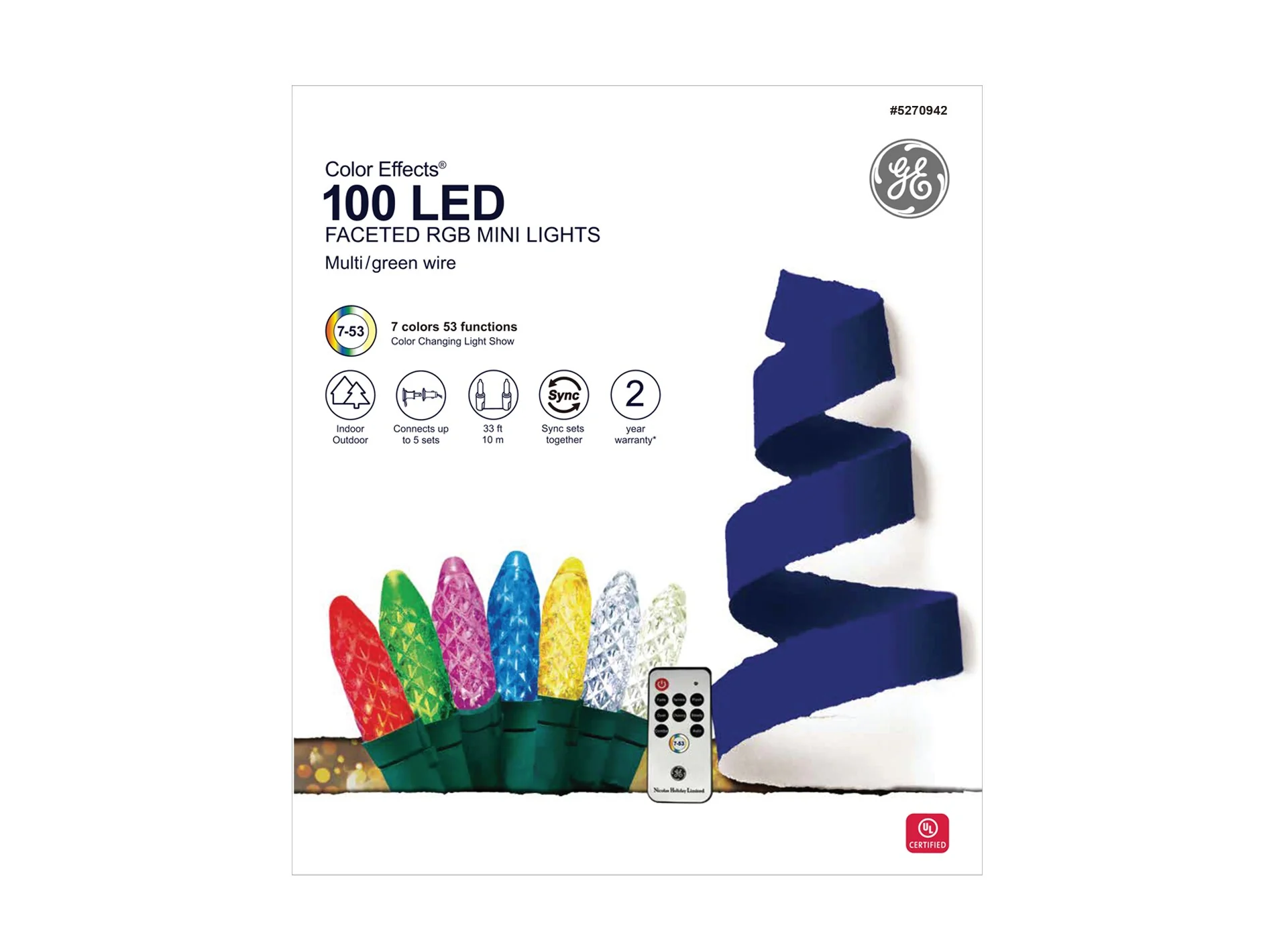 GE Color Effects 100-Count 33-ft Multi-function Color Changing LED Plug-In Christmas String Lights - Image 5
