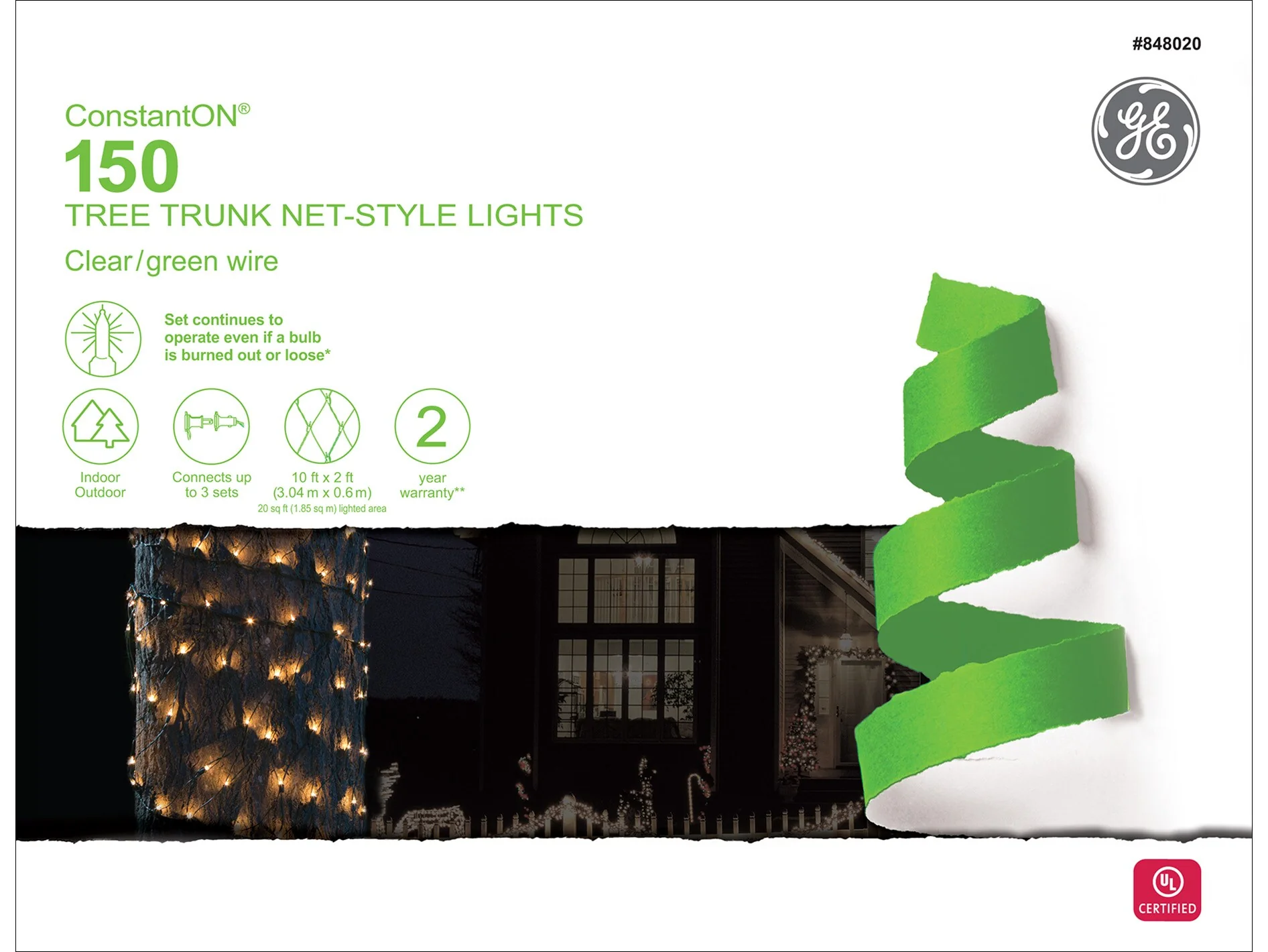 GE ConstantON 10-ft x 2-ft Clear Incandescent Mini Plug-In Christmas Net Lights, 150-Count - Image 6