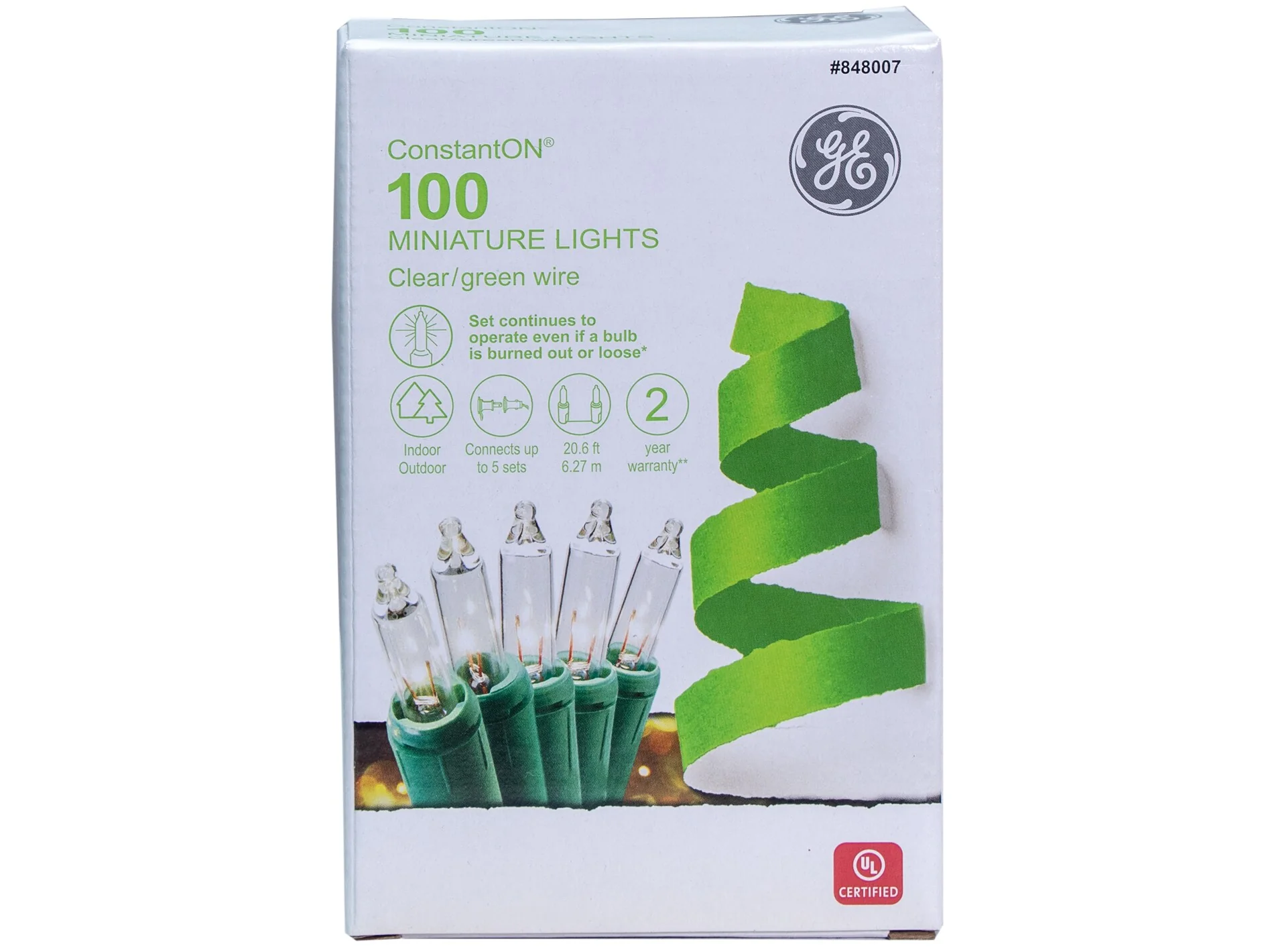 GE ConstantON 100-Count 20.6-ft Clear Incandescent Plug-In Christmas String Lights, Green Wire - Image 7