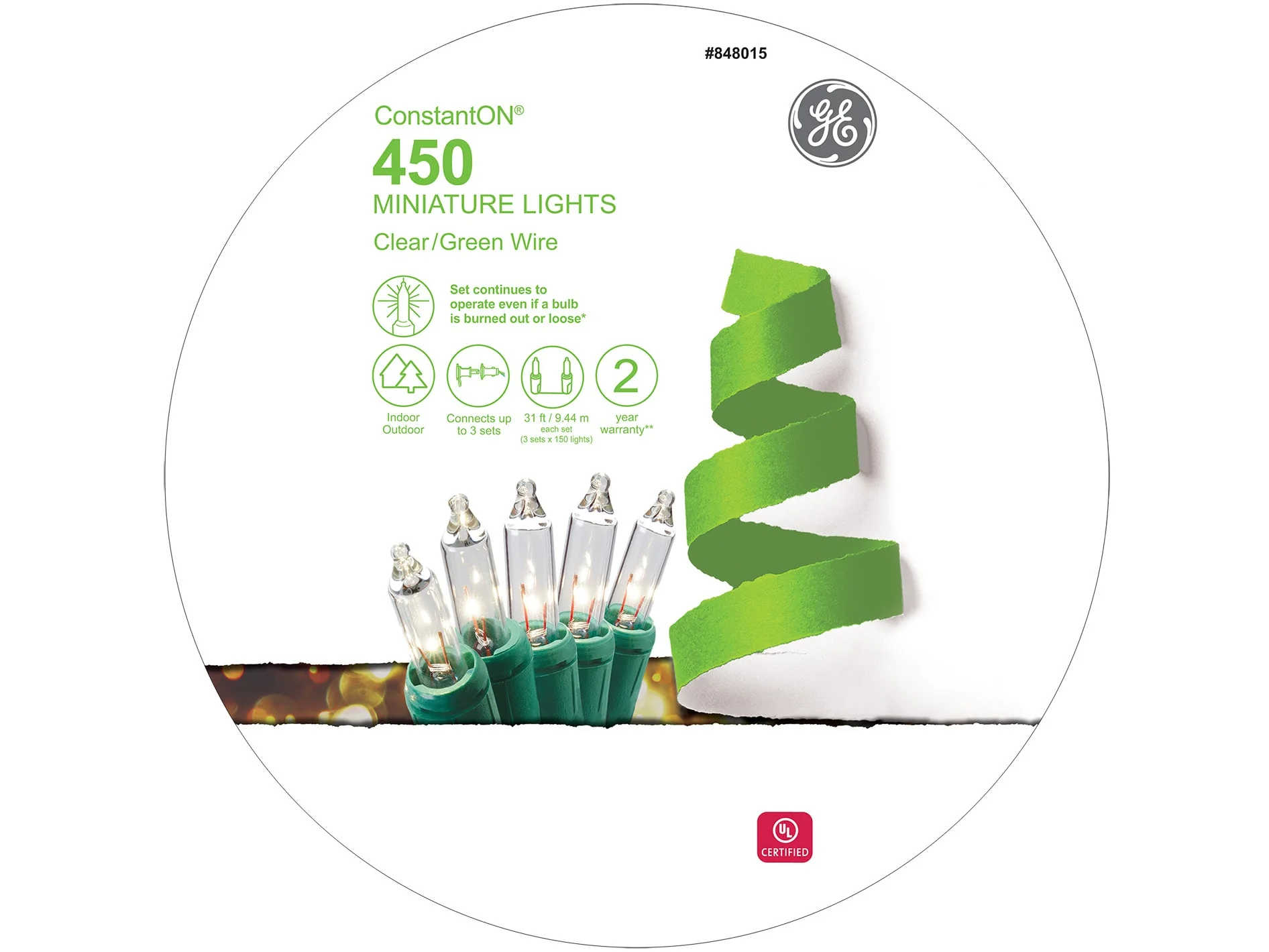 GE ConstantON 450-Count 93-ft Clear Incandescent Plug-In Christmas String Lights, Green Wire - Image 7