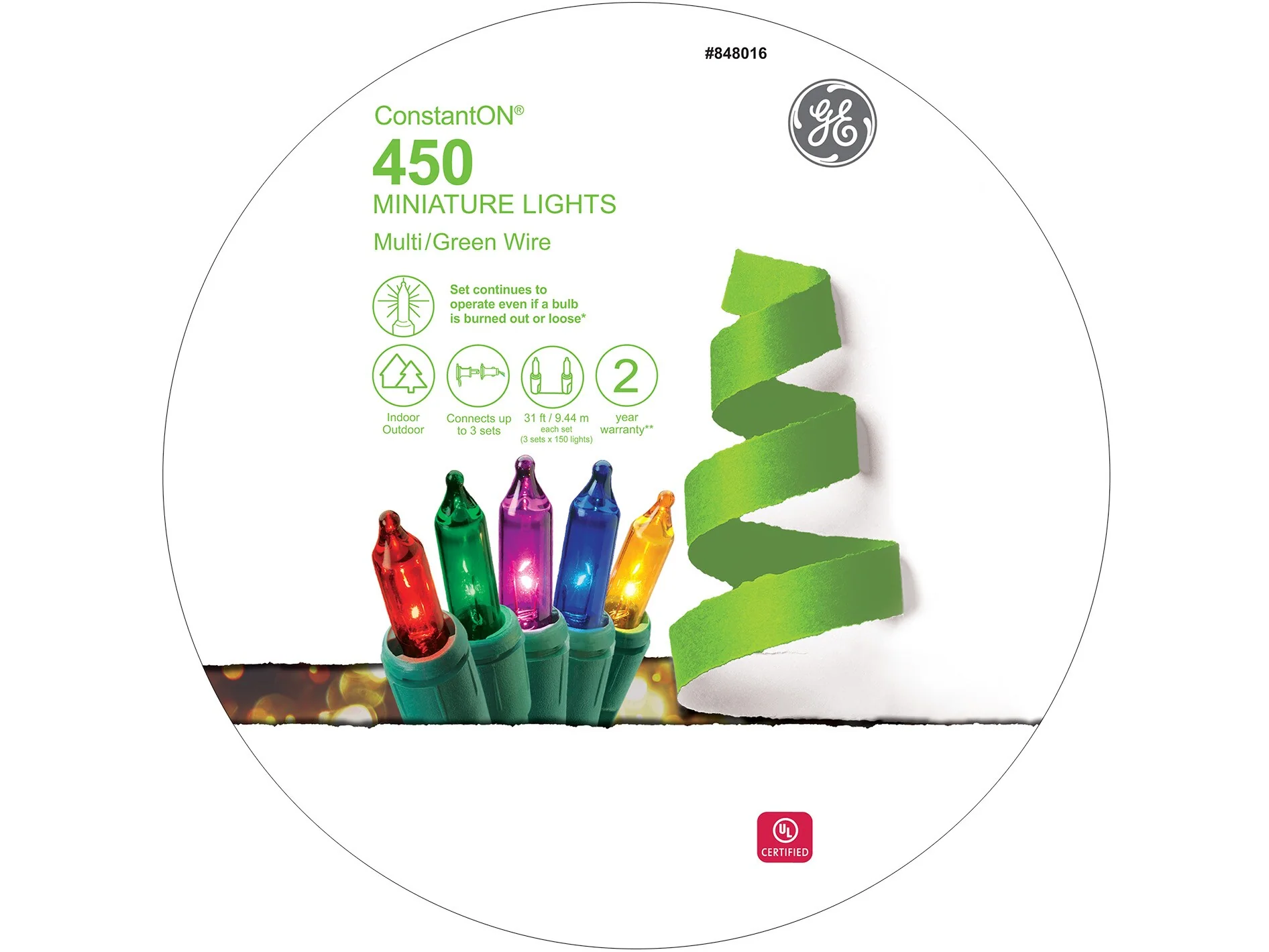 GE ConstantON 450-Count 93-ft Multicolor Incandescent Plug-In Christmas String Lights, Green Wire - Image 7