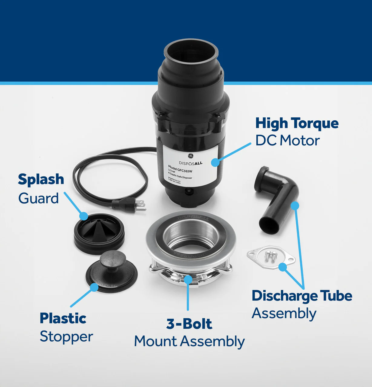 GE Disposall 1/3-HP Continuous Feed Garbage Disposer, Corded (Model GFC365W) - Image 3