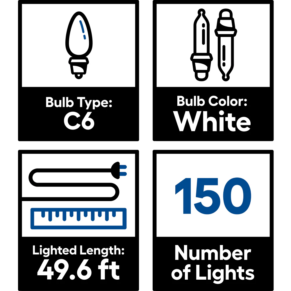 GE Energy Smart 150-Count 49.6-ft Warm White C6 LED Plug-In Christmas String Lights with Reel - Image 6