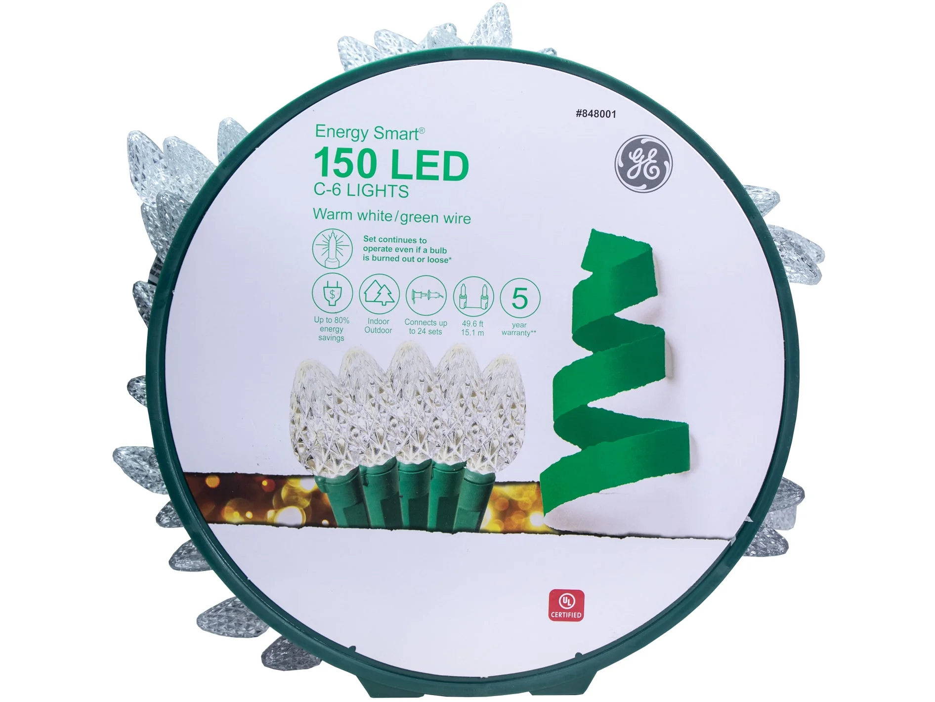 GE Energy Smart 150-Count 49.6-ft Warm White C6 LED Plug-In Christmas String Lights with Reel - Image 7