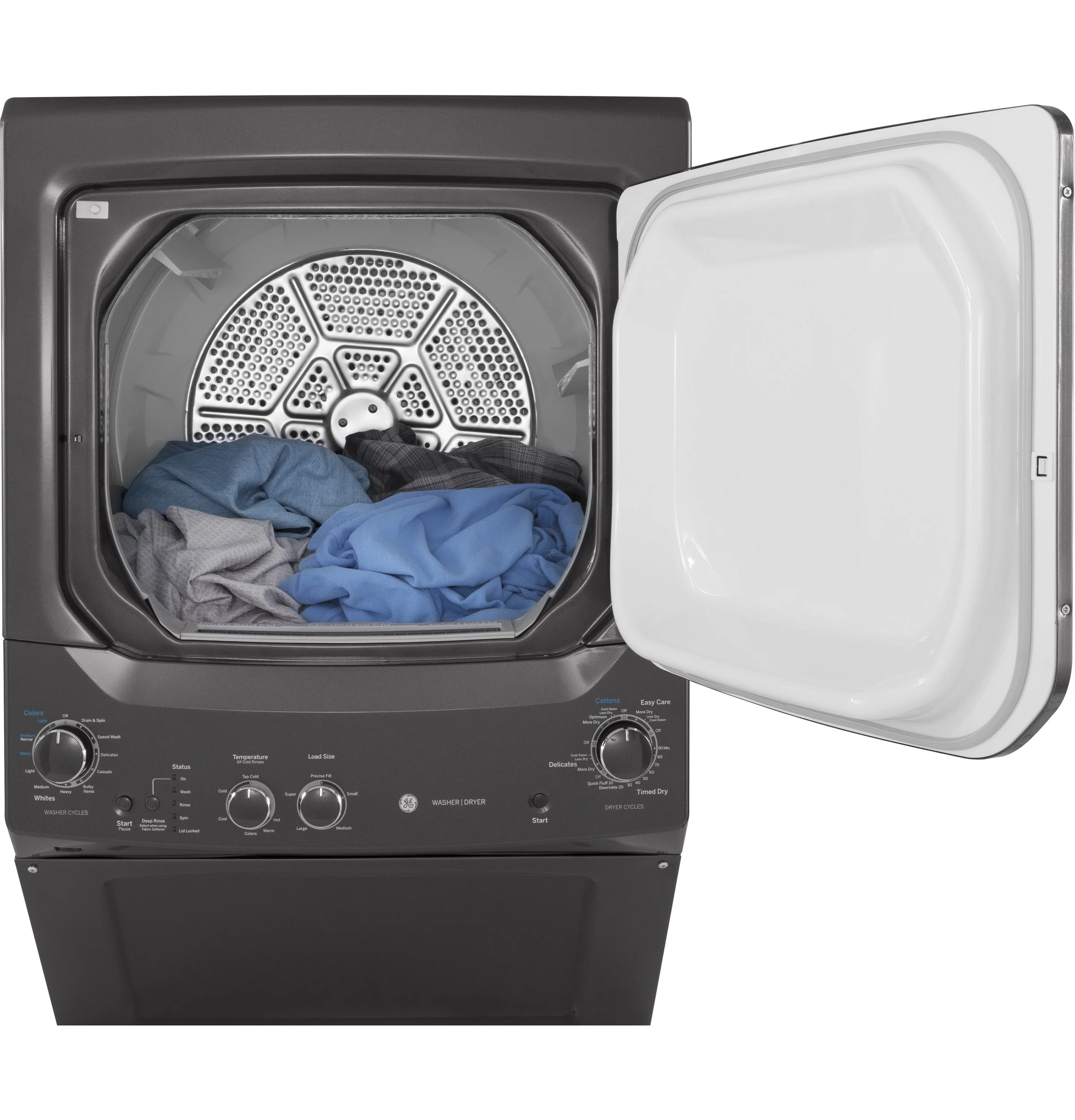 GE Gas Stacked Laundry Center with 3.8-cu ft Washer and 5.9-cu ft Dryer, Diamond Gray (GUD27GSPMDG) - Image 2
