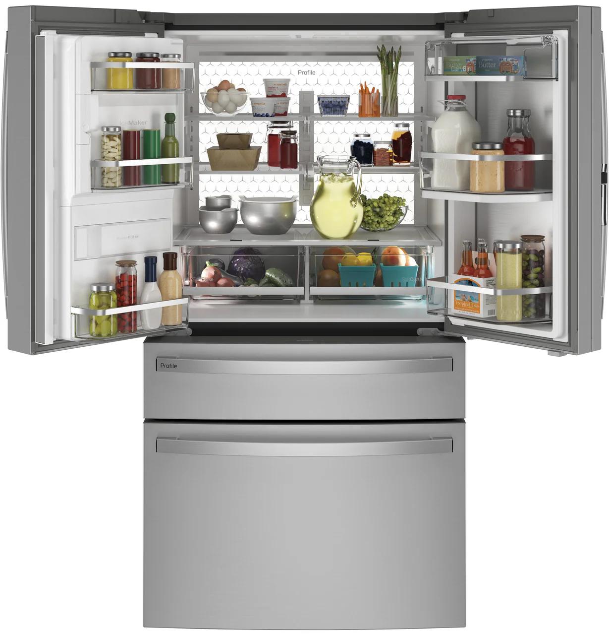 GE Profile 27.9 cu. ft. Smart 4-Door French-Door Refrigerator with Door-in-Door, Hands-Free AutoFill, Fingerprint Resistant Stainless Steel - Image 3