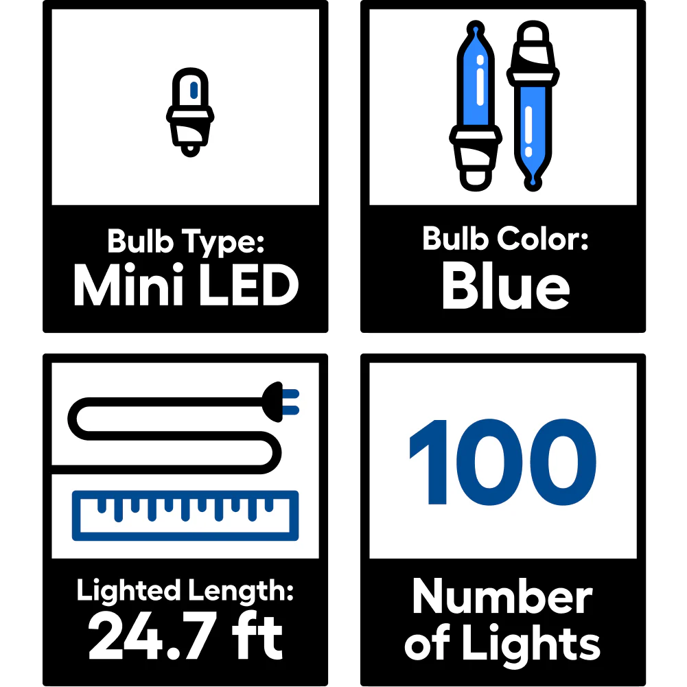GE StayBright 100-Count 24.7-ft Blue LED Plug-In Christmas String Lights - Image 5