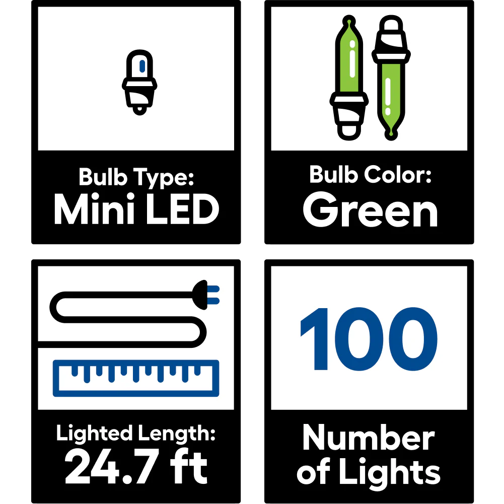 GE StayBright 100-Count 24.7-ft Green LED Plug-In Christmas String Lights - Image 5