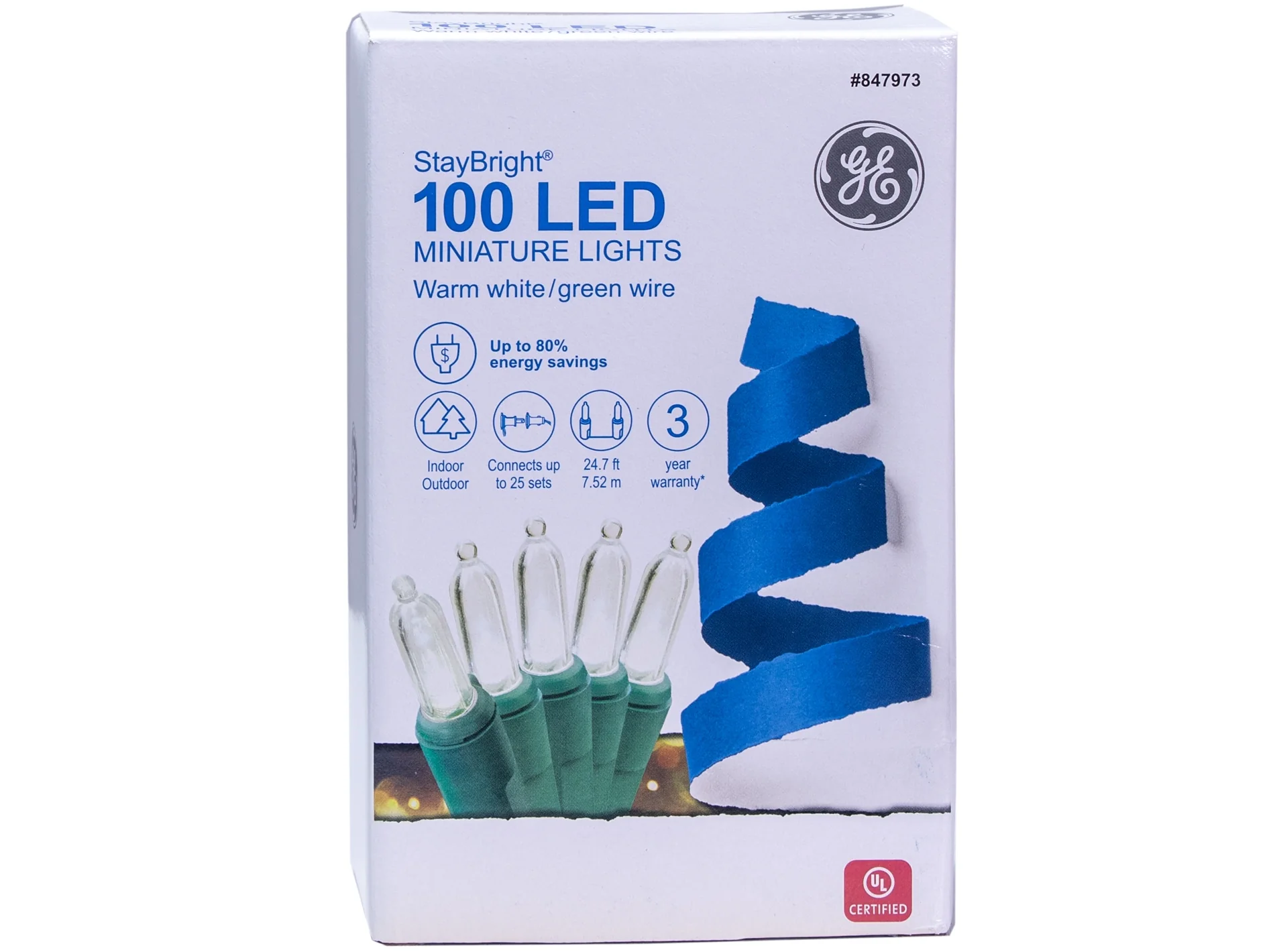 GE StayBright 100-Count 24.7-ft Warm White LED Plug-In Christmas String Lights - Image 7