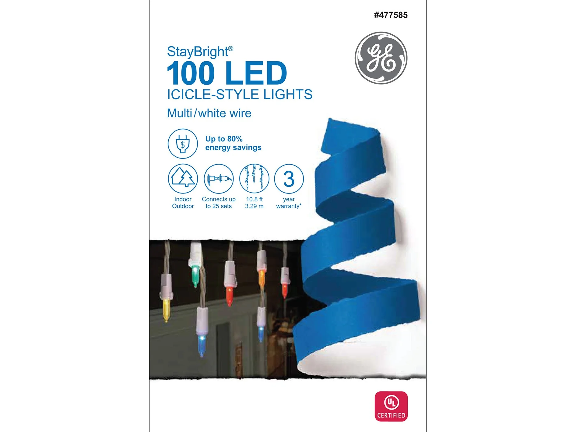 GE StayBright 100-Count Constant Multicolor Mini LED Plug-In Christmas Icicle Lights - Image 7