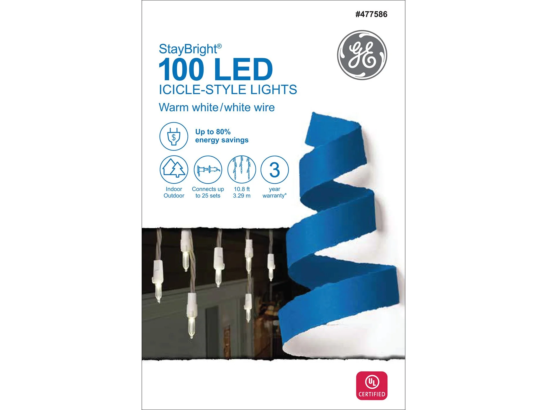 GE StayBright 100-Count Constant White Mini LED Plug-In Christmas Icicle Lights - Image 6