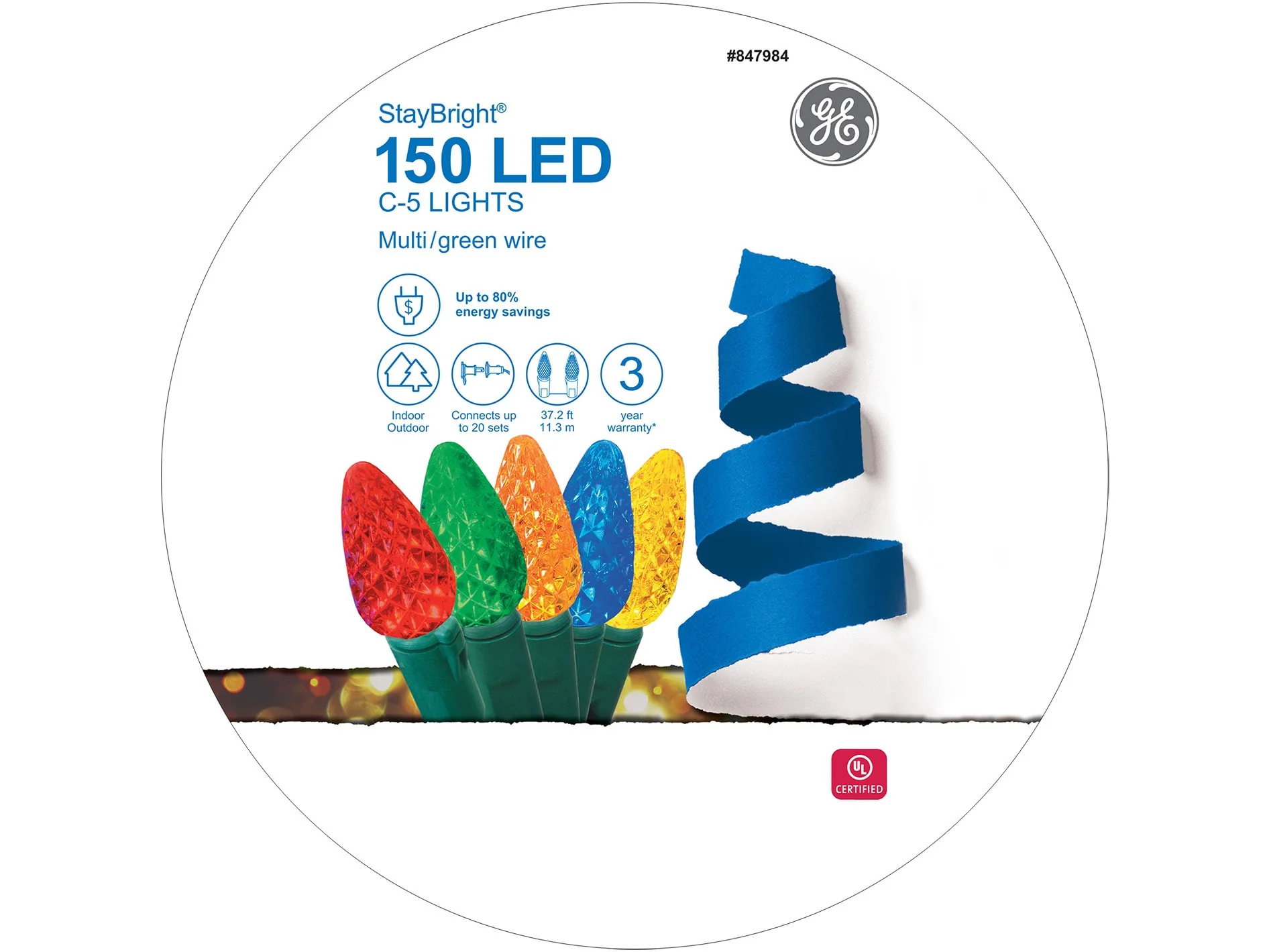 GE StayBright 150-Count 37.2-ft Multicolor LED Plug-In Christmas String Lights - Image 7