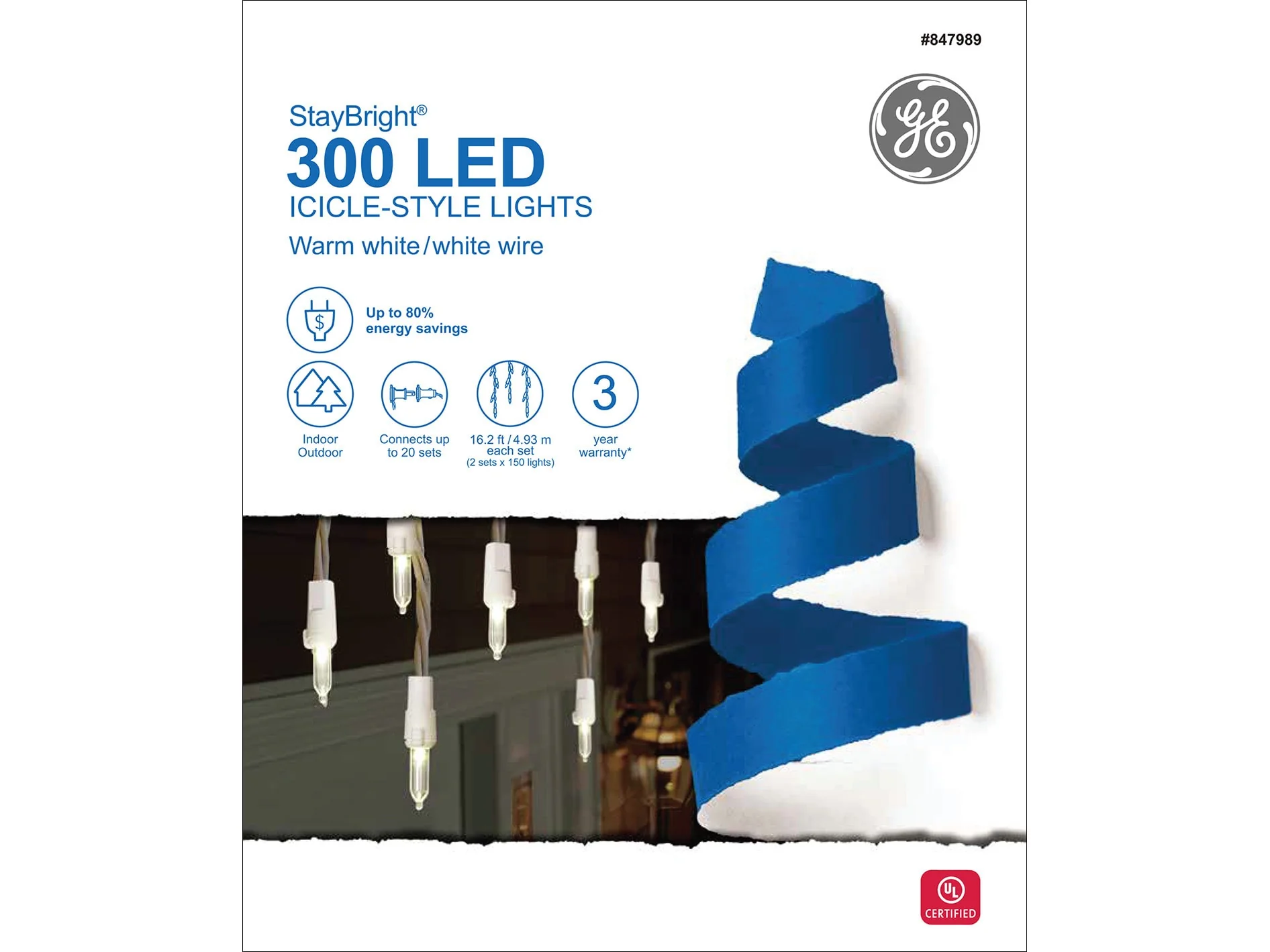 GE StayBright 300-Count Constant White Mini LED Plug-In Christmas Icicle Lights - Image 7