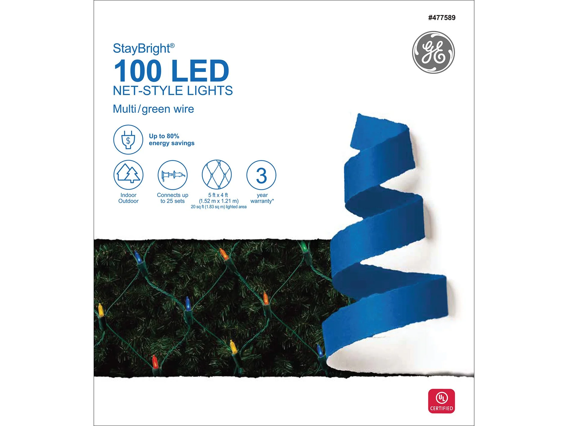GE StayBright 5-ft x 4-ft Constant Multicolor LED Mini Plug-In Christmas Net Lights, 100-Count - Image 6