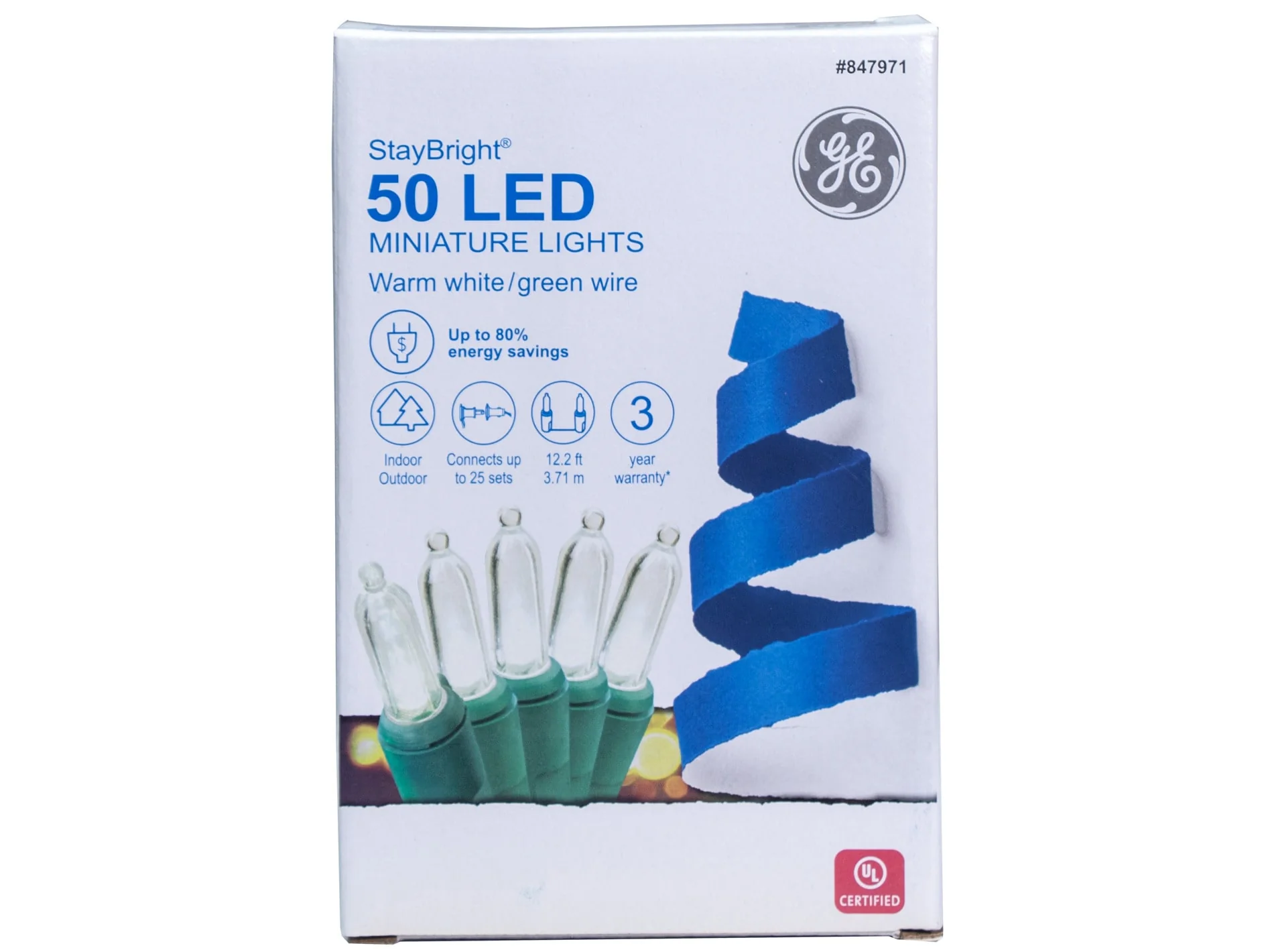 GE StayBright 50-Count 12.2-ft Warm White LED Plug-In Christmas String Lights - Image 7