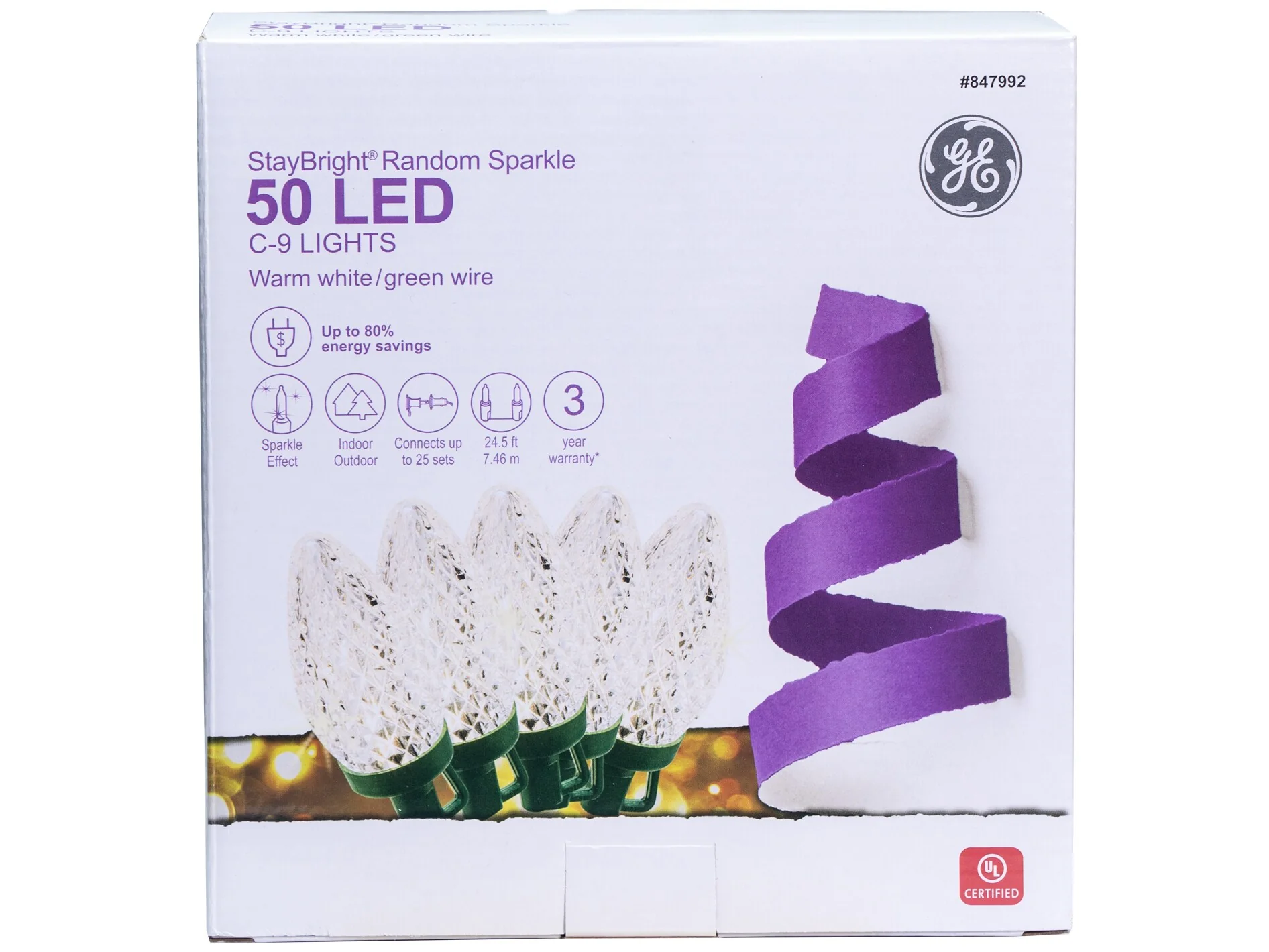 GE StayBright 50-Count 24.5-ft Sparkling Warm White LED Plug-In Christmas String Lights - Image 7