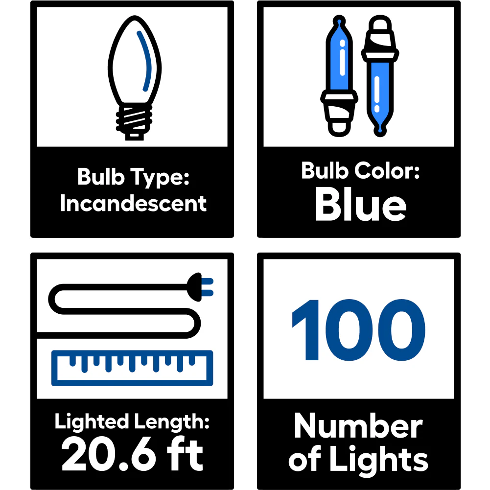 GE String-A-Long 100-Count 20.6-ft Blue Incandescent Plug-In Christmas String Lights - Image 5