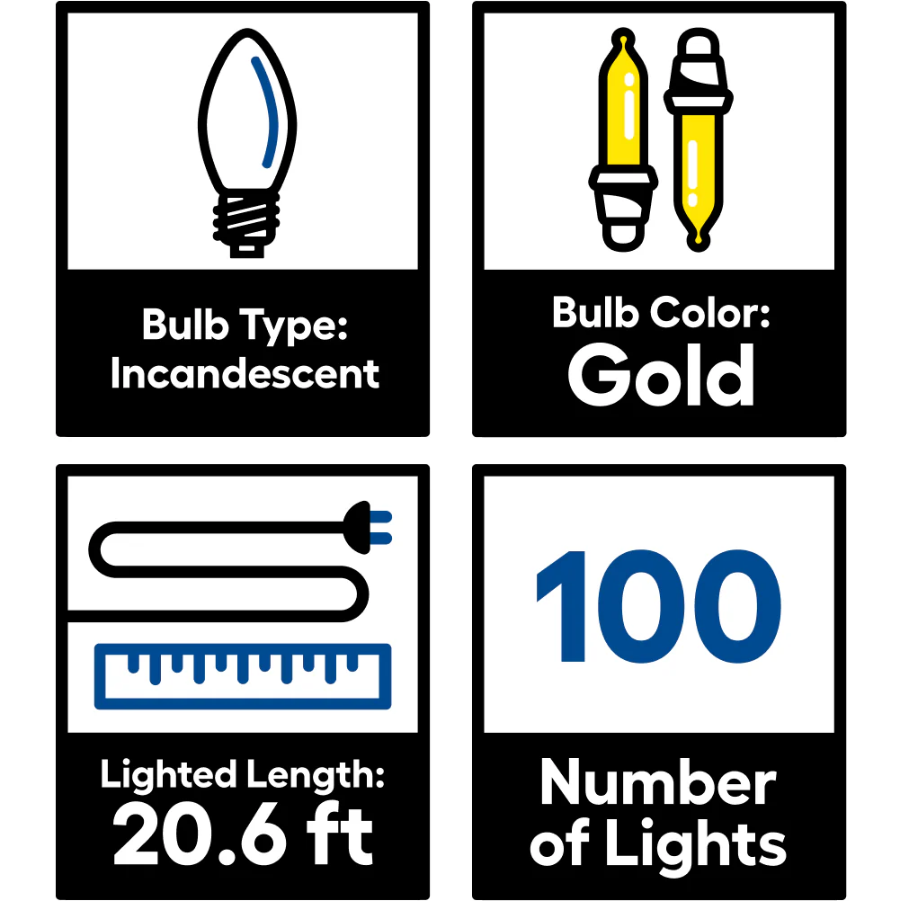 GE String-A-Long 100-Count 20.6-ft Gold Incandescent Plug-In Christmas String Lights - Image 5