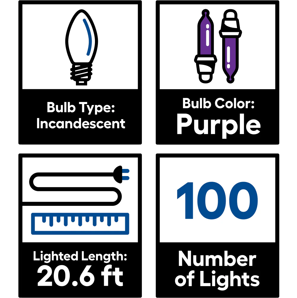 GE String-A-Long 100-Count 20.6-ft Purple Incandescent Plug-In Christmas String Lights - Image 5