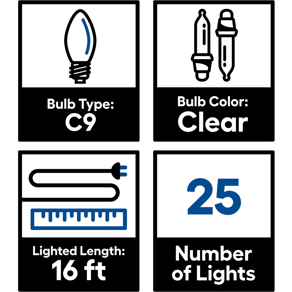 GE String-A-Long 25-Count 16-ft Clear C9 Incandescent Plug-In Christmas String Lights, Green Wire - Image 5