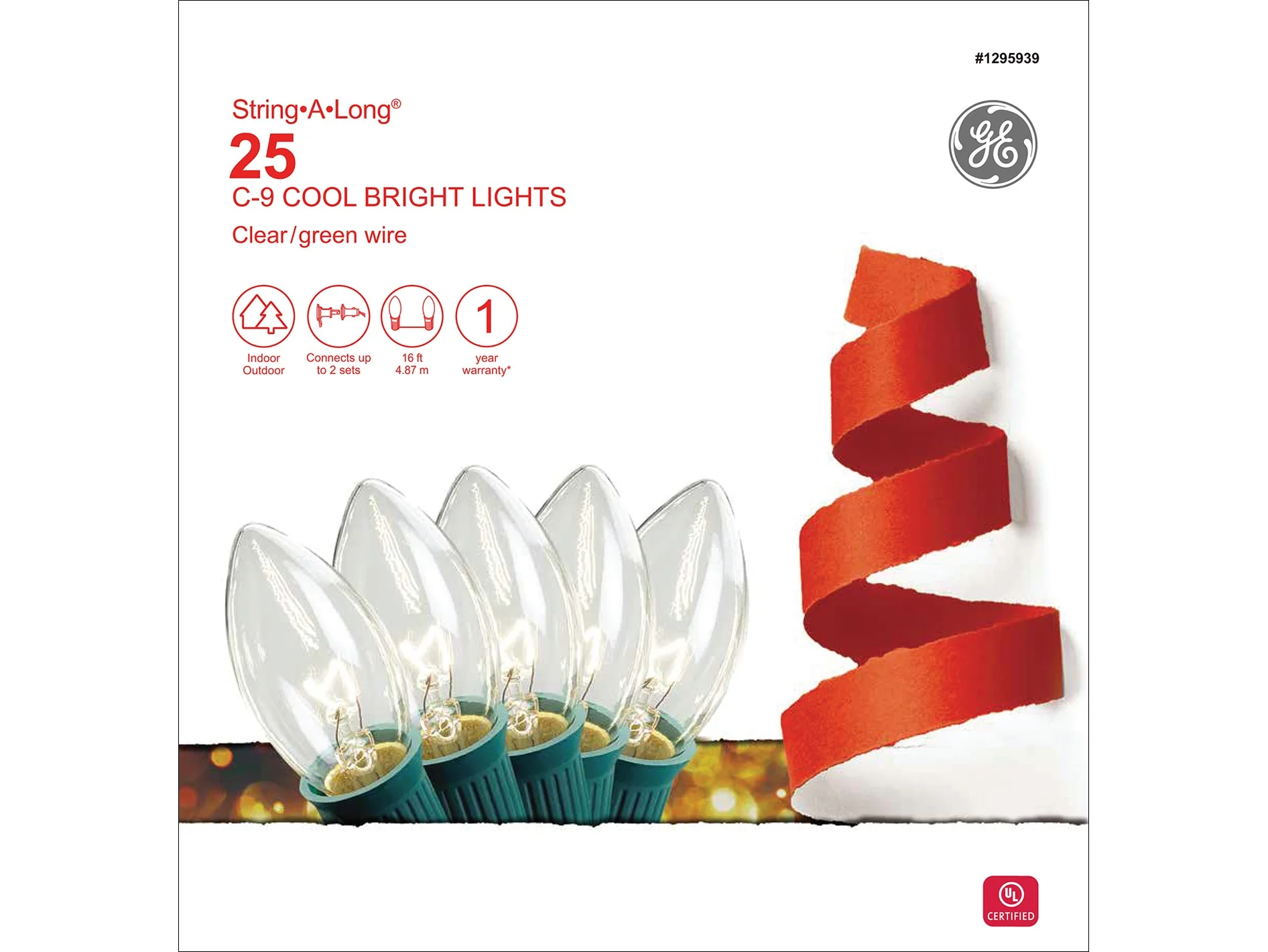 GE String-A-Long 25-Count 16-ft Clear C9 Incandescent Plug-In Christmas String Lights, Green Wire - Image 6