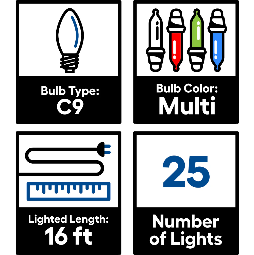 GE String-A-Long 25-Count 16-ft Multicolor C9 Incandescent Plug-In Christmas String Lights - Image 5