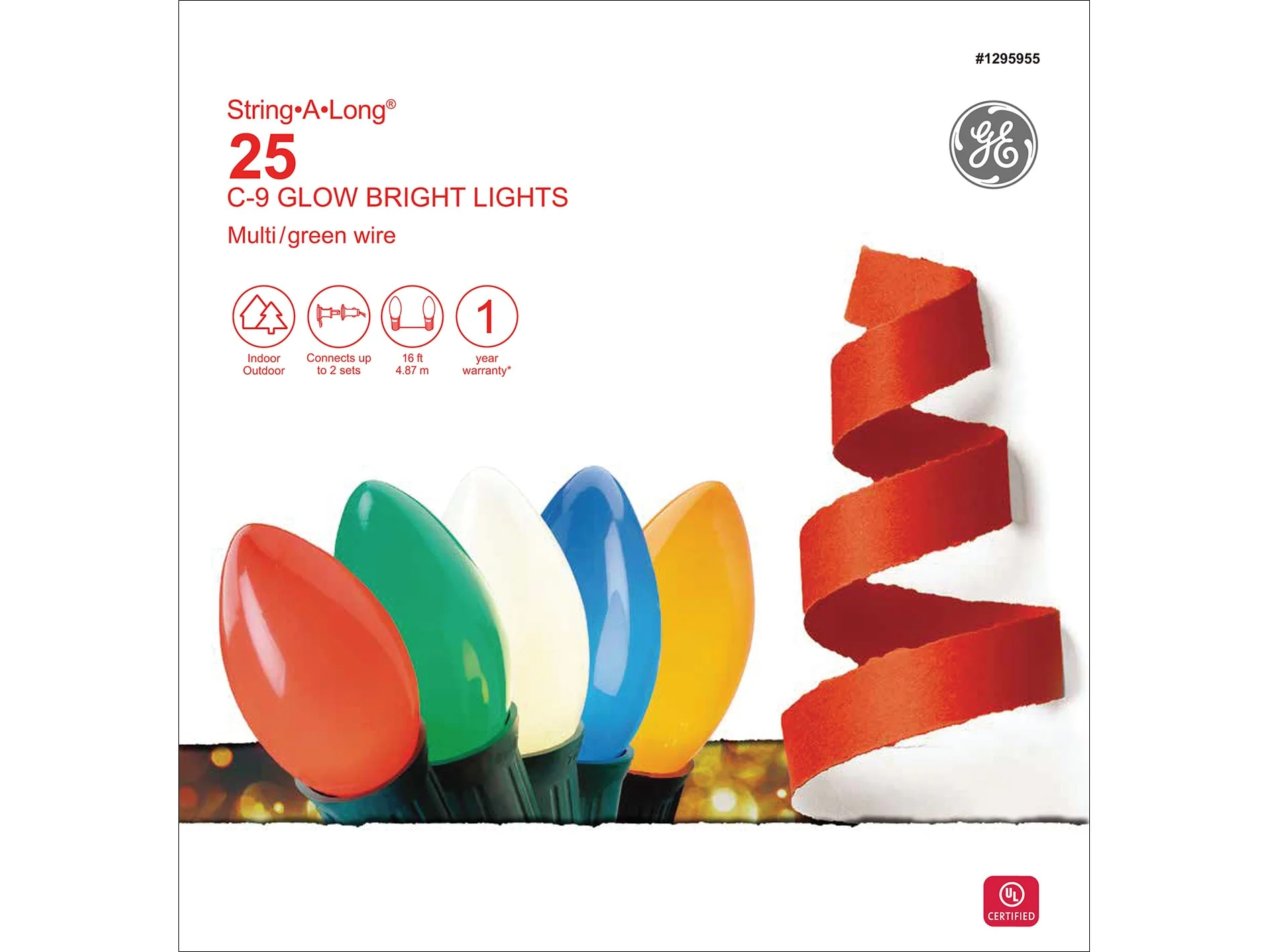 GE String-A-Long 25-Count 16-ft Multicolor C9 Incandescent Plug-In Christmas String Lights - Image 6