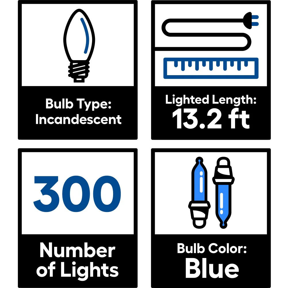 GE String-A-Long 300-Count Blue Incandescent Icicle Christmas Lights, Constant-On, Plug-In, White Wire, 13.2-ft Lighted Length - Image 5