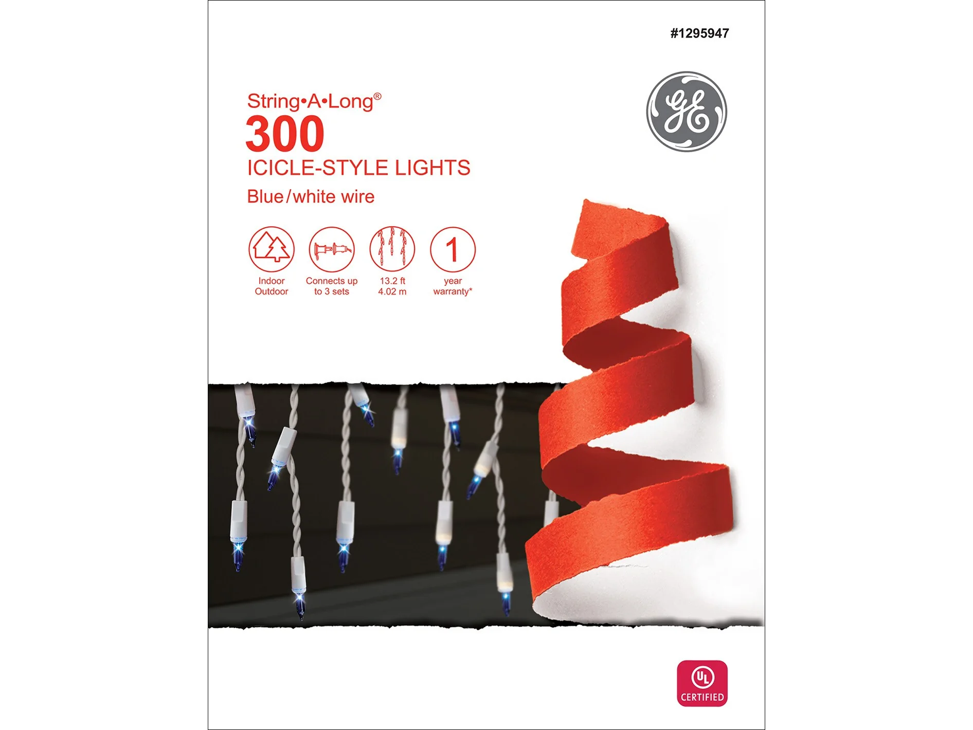 GE String-A-Long 300-Count Blue Incandescent Icicle Christmas Lights, Constant-On, Plug-In, White Wire, 13.2-ft Lighted Length - Image 7