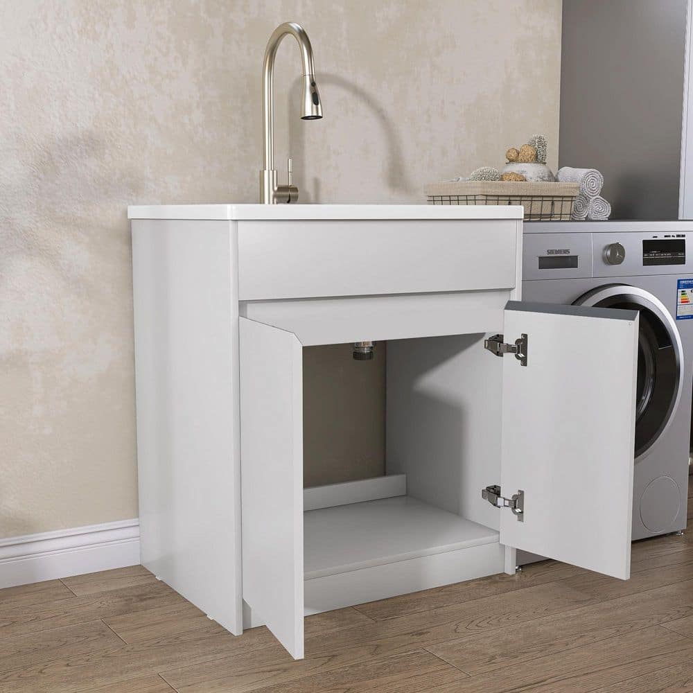 Getpro 30 in. Freestanding Solid Surface Laundry Utility Sink with Faucet and Cabinet - Image 6