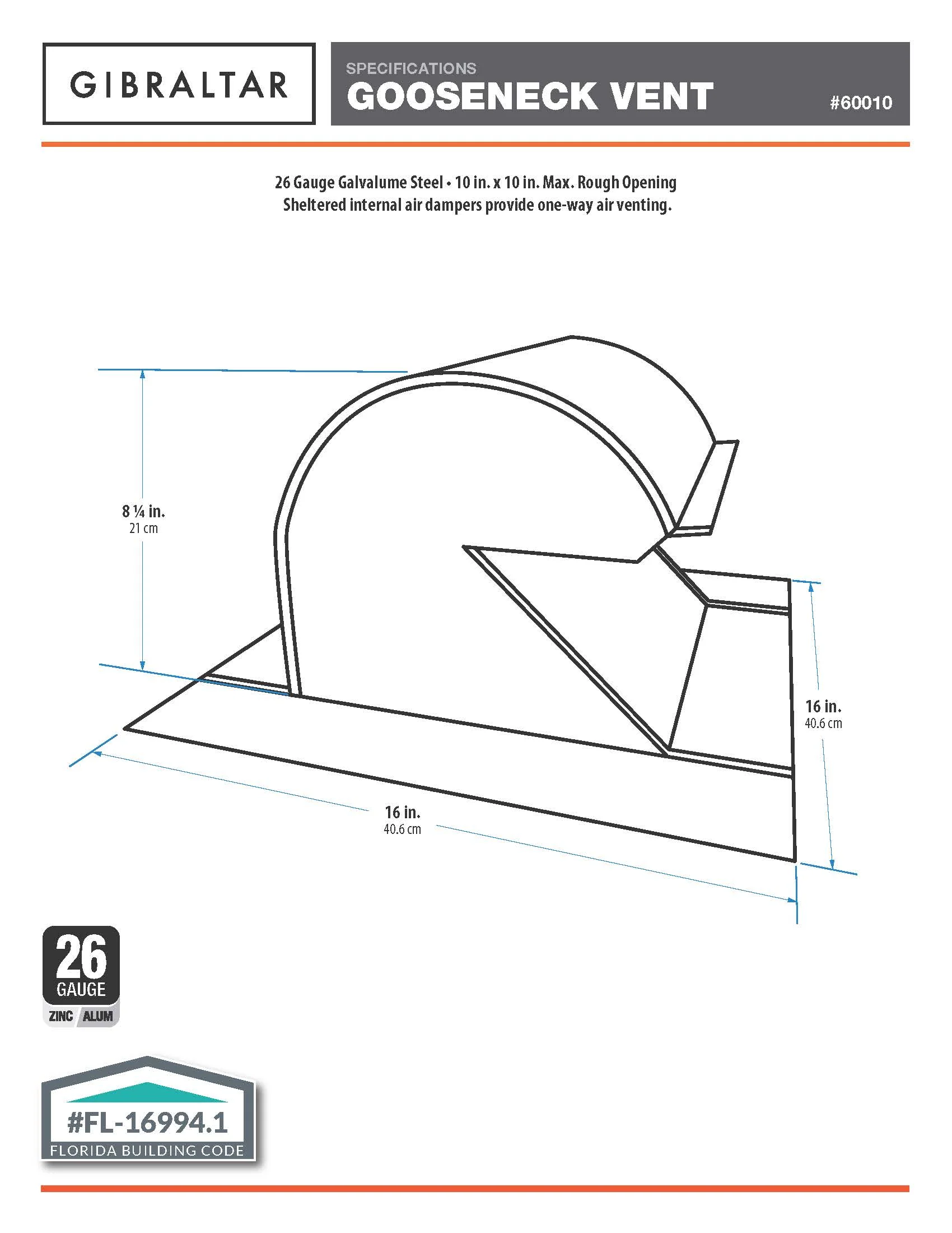 Gibraltar Building Products 10-in x 8.5-in Galvanized Steel Vent and Pipe Flashing, Gooseneck Roof Vent - Image 6