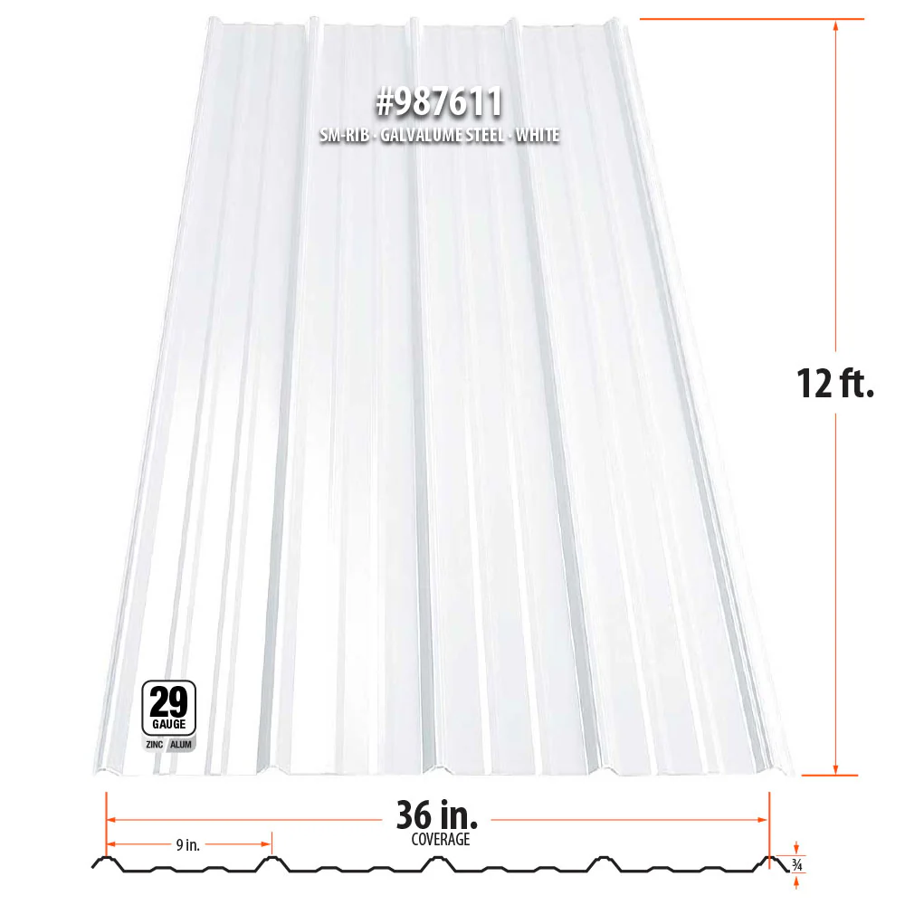 Gibraltar Building Products 3.125-ft x 12-ft SM-Rib White Galvalume Steel Roof Panel, 29-Gauge, 36-in Coverage - Image 2