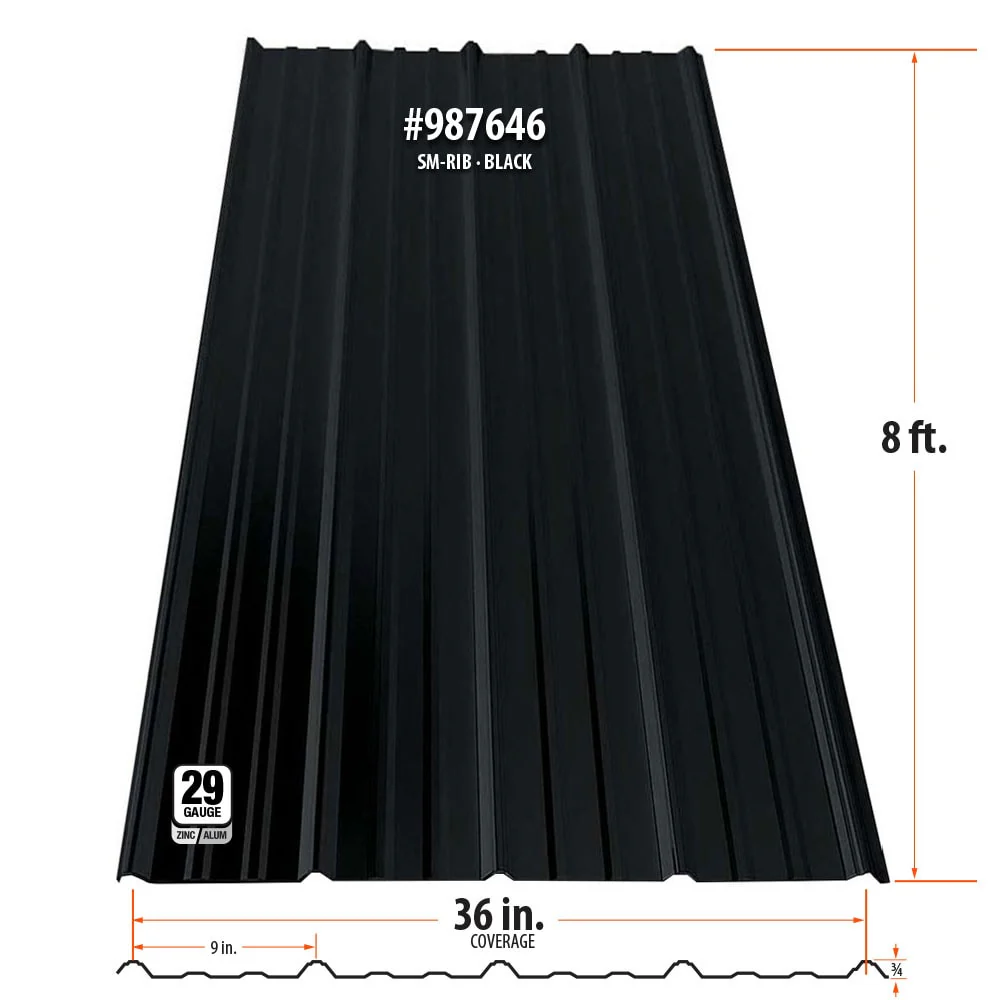 Gibraltar Building Products 3.125-ft x 8-ft SM-Rib Black Galvalume Steel Roof Panel, 29-Gauge, 36-in Coverage - Image 2