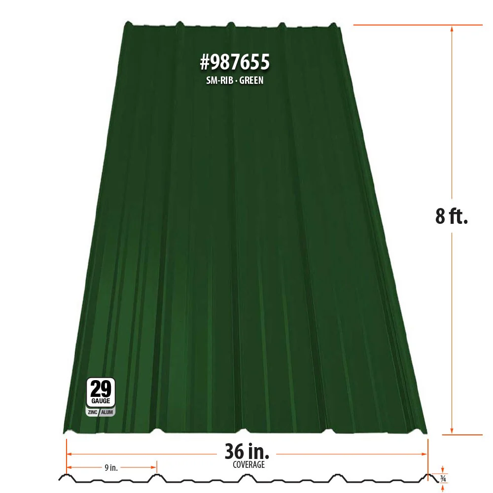 Gibraltar Building Products 3.125-ft x 8-ft SM-Rib Green 29-Gauge Galvalume Steel Roof Panel (36-in Coverage) - Image 2