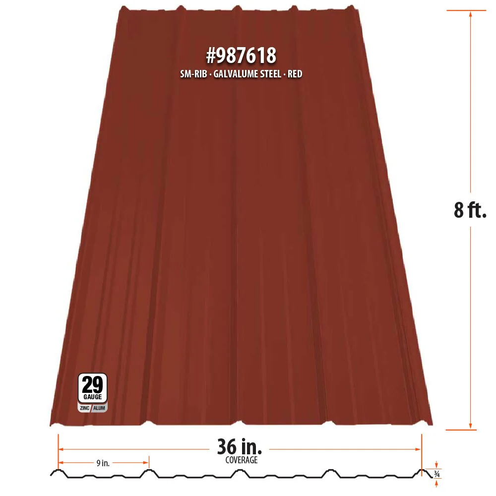 Gibraltar Building Products 3.125-ft x 8-ft SM-Rib Red Galvalume Steel Roof Panel, 29-Gauge, 36-in Coverage - Image 2