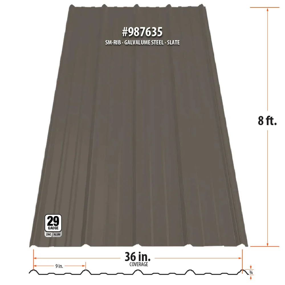 Gibraltar Building Products 3.125-ft x 8-ft SM-Rib Slate Galvalume Steel Roof/Siding Panel, 29-Gauge, 36-in Coverage - Image 2