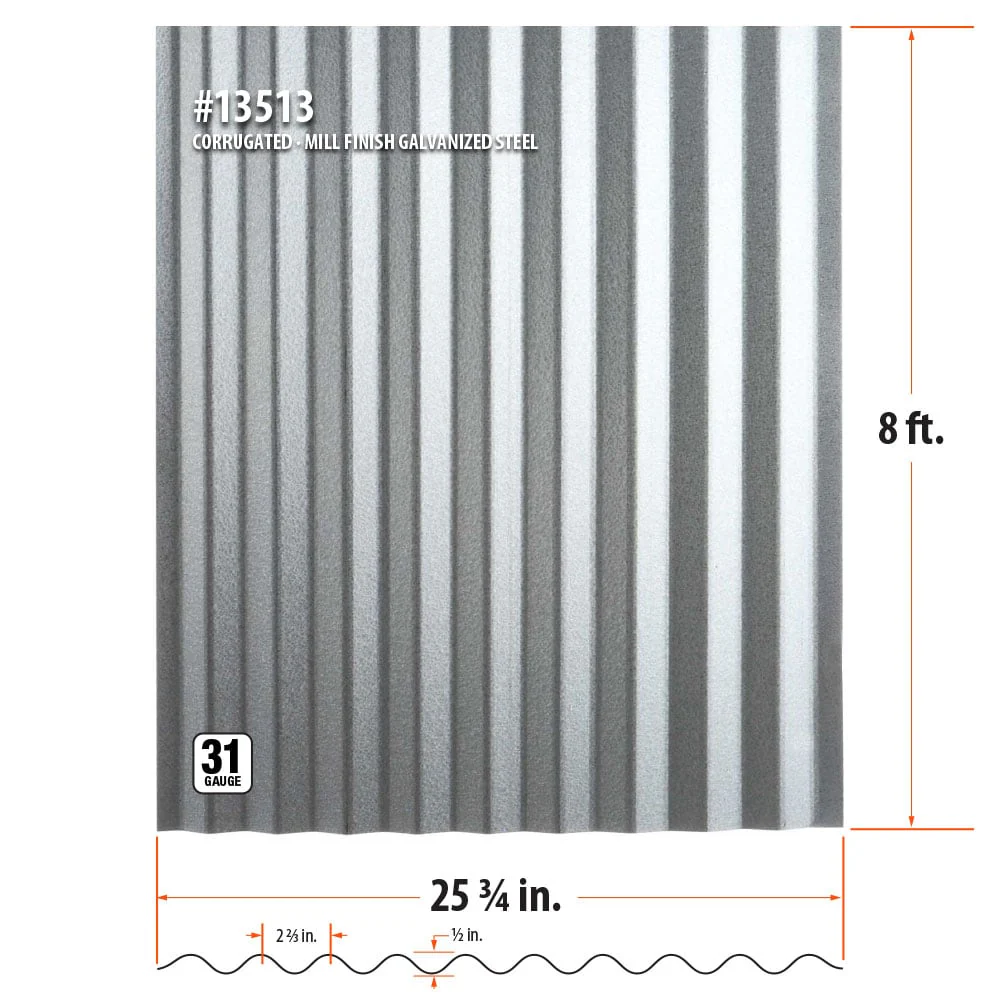 Gibraltar Building Products Corrugated Galvanized Steel Roof Panel, Metallic Finish, 2.145-ft x 8-ft (31-Gauge) - Image 2