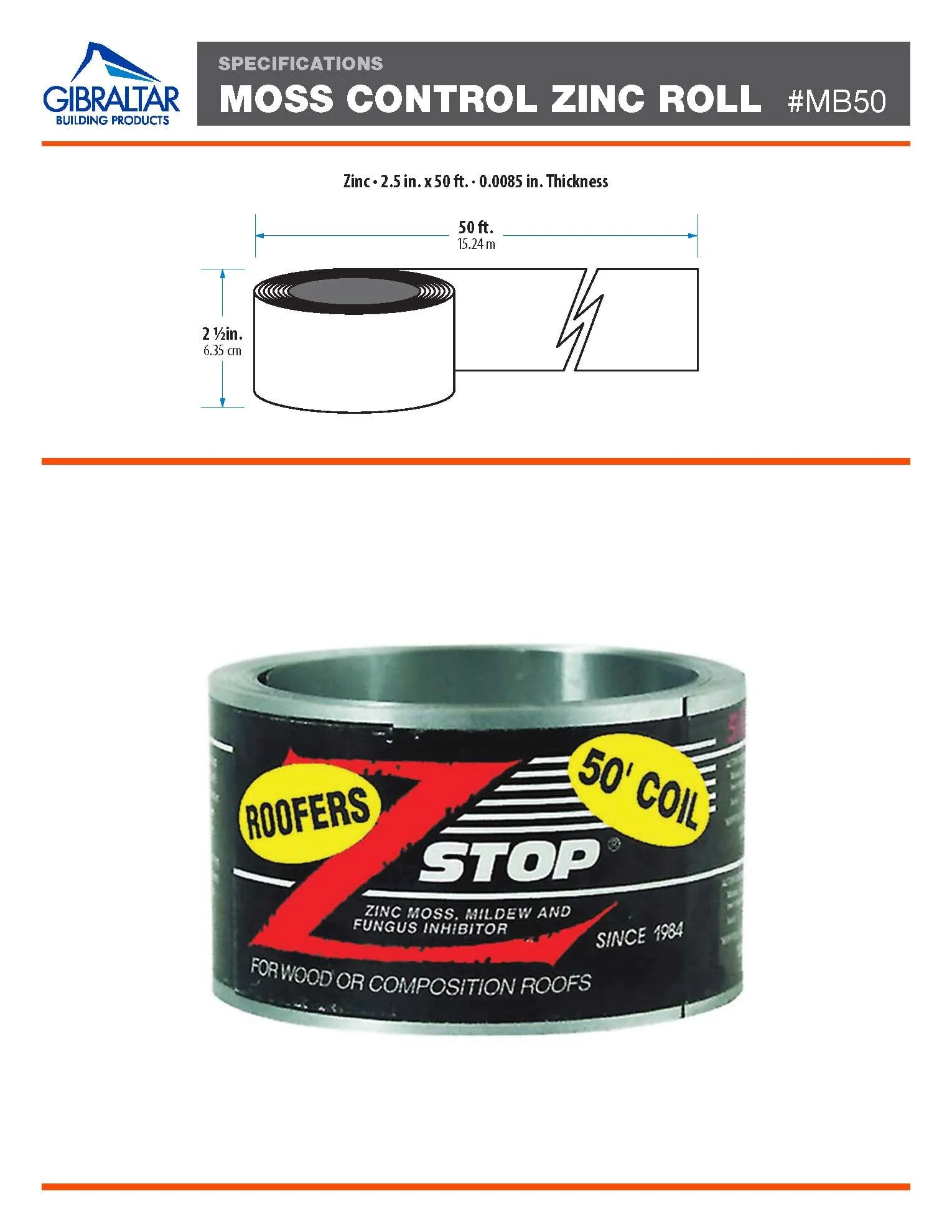 Gibraltar Building Products Z-Stop Moss Control Zinc Roll, 2.5 in x 50 ft, Silver - Image 5