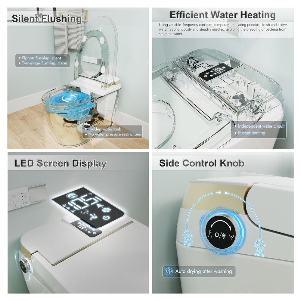 GIVING TREE Smart Toilet Bidet - 1.28 GPF Elongated with Auto Features - Matte Gray - Image 3