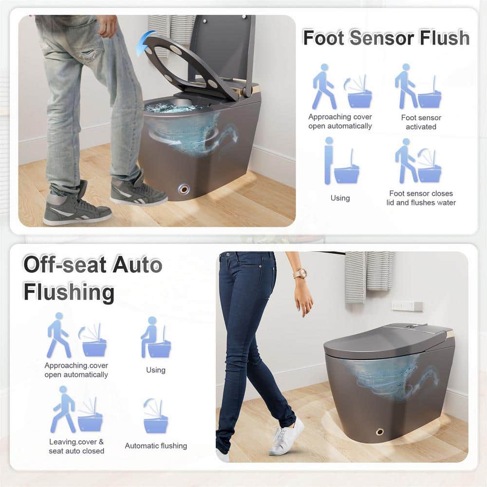 GIVING TREE Smart Toilet Bidet - 1.28 GPF Elongated with Auto Features - Matte Gray - Image 7