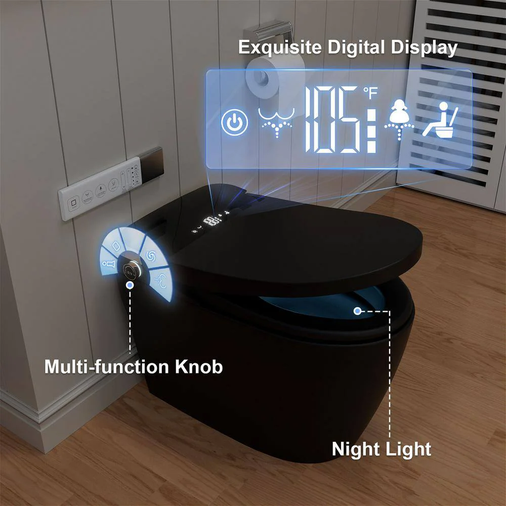 GIVING TREE Smart Toilet Bidet GTAD1105MB - 1.28 GPF Elongated with Auto Flush, Heated Seat, Matte Black - Image 3